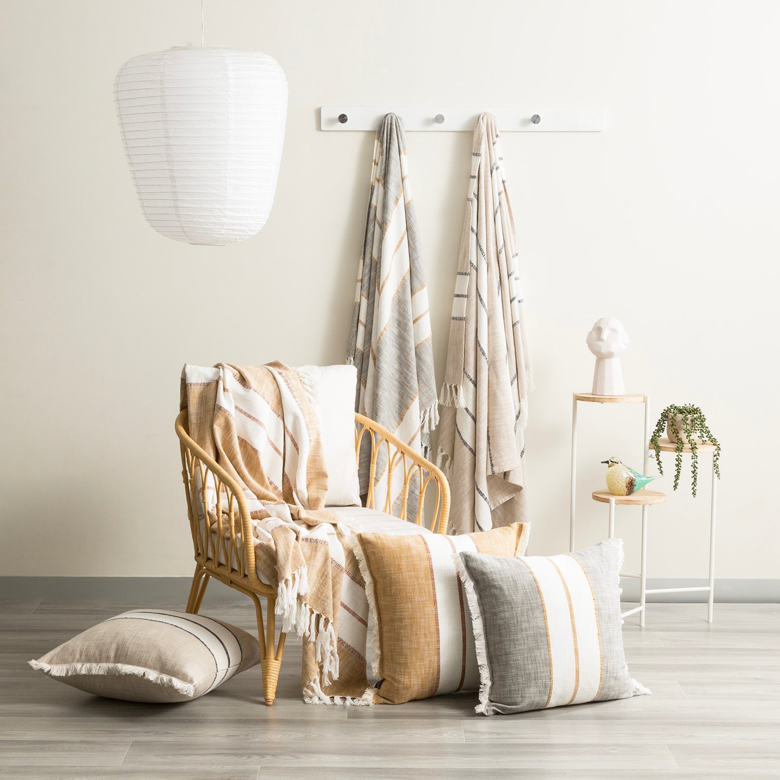 Modena Stripe Stone Washed Yarn-Dyed Throw 130 x 170 cms Tan