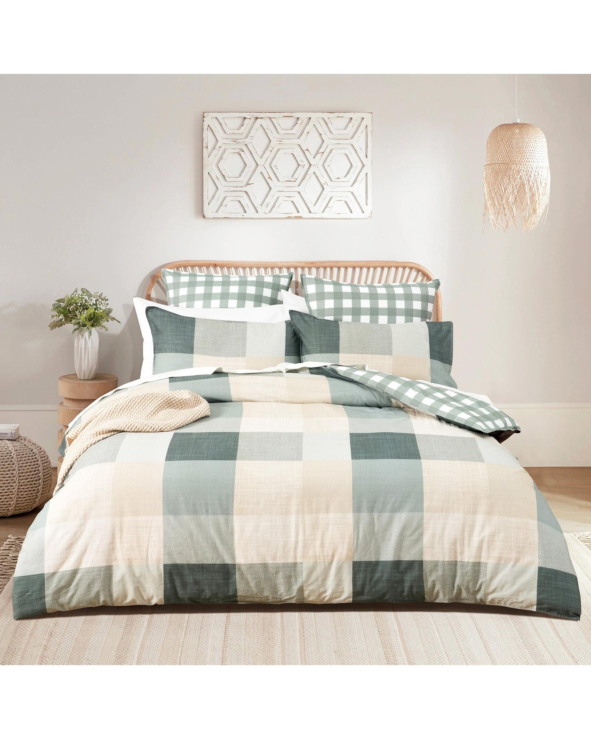 Renee Taylor 300 TC Cotton Reversible Quilt Cover Sets - Cooper Checks Renee Taylor