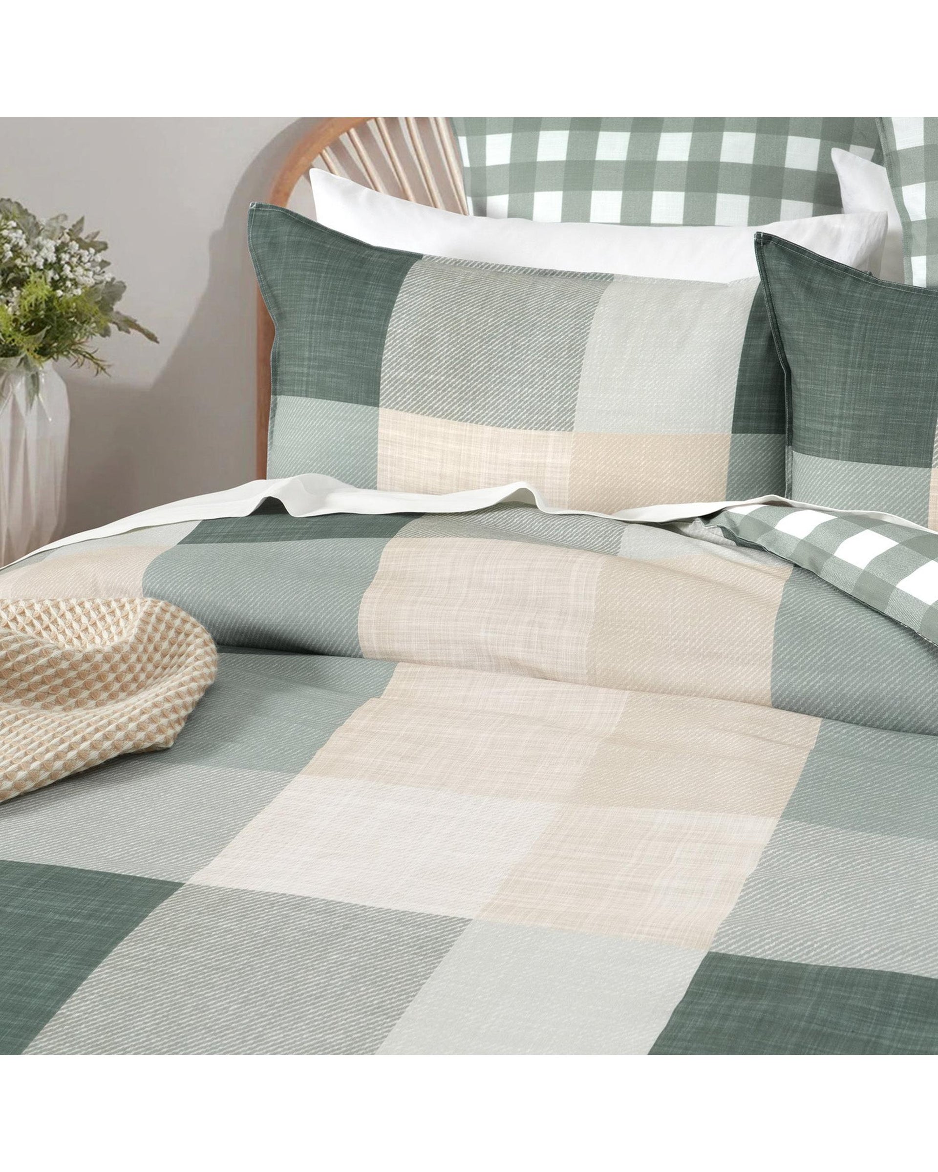 Renee Taylor 300 TC Cotton Reversible Quilt Cover Sets - Cooper Checks Renee Taylor