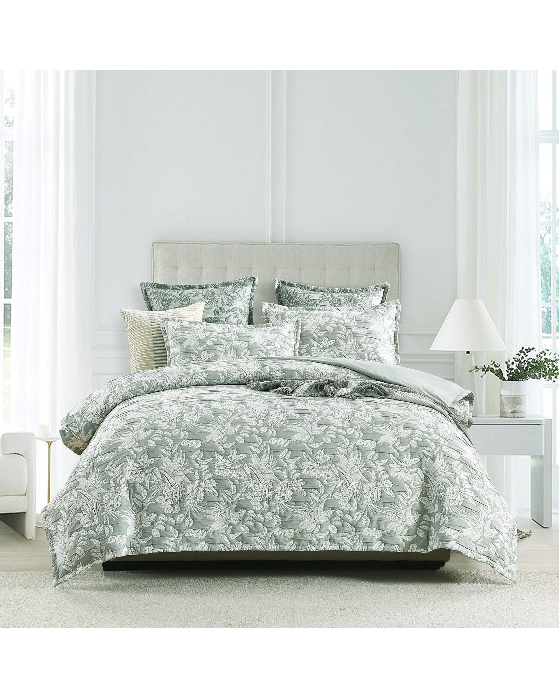 Renee Taylor Indiana Jacquard Quilt Cover Set - Fern Renee Taylor