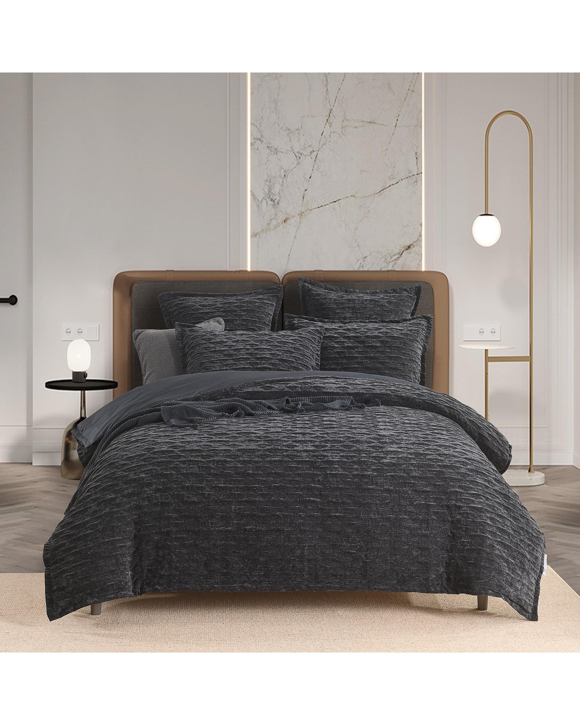 Renee Taylor Atlantis Jacquard Quilt Cover Set - Onyx Renee Taylor