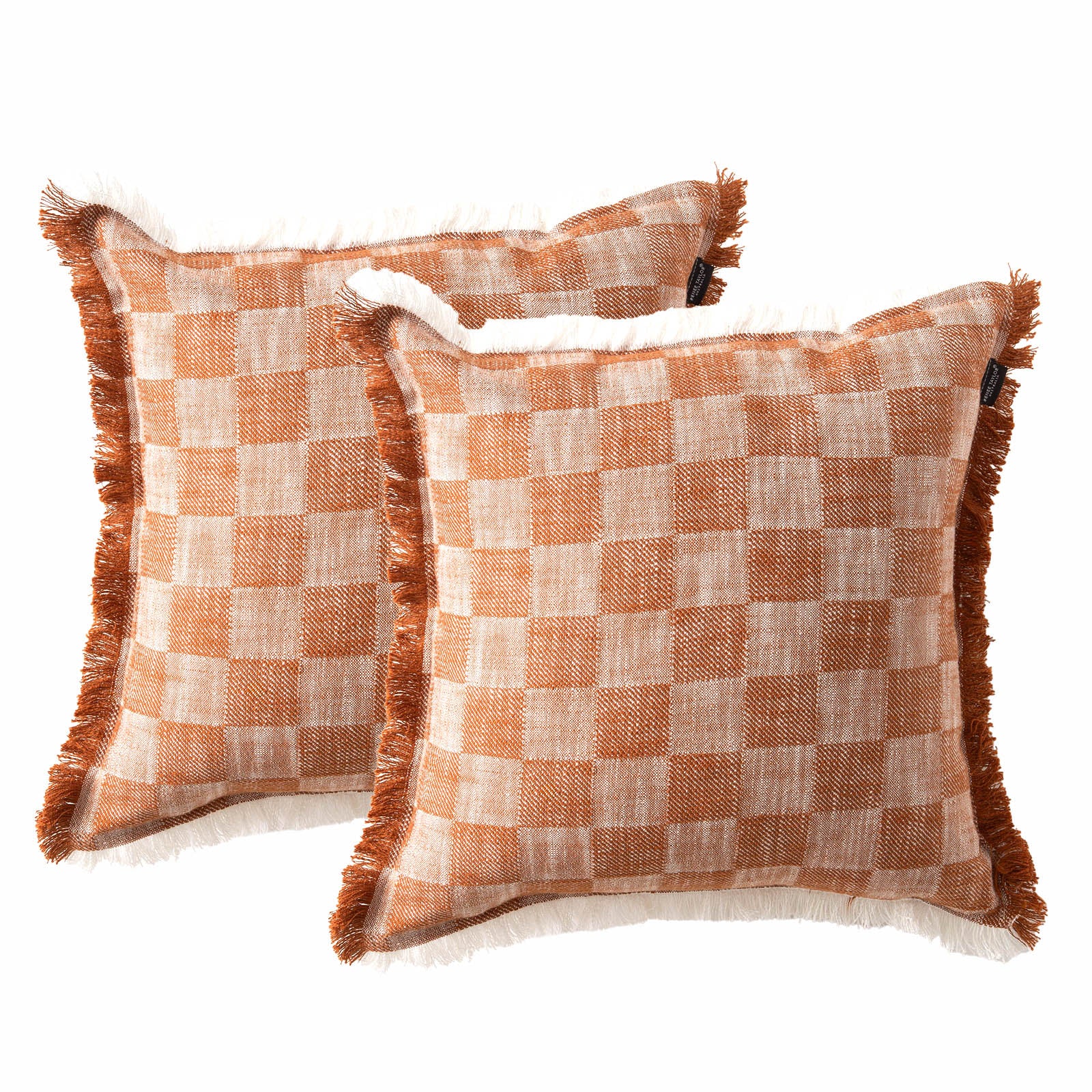 Renee Taylor Noah Checkered Stone washed Yarn-dyed Cushion Twin Pack 50 x 50 Cms Feather Filled Terracotta