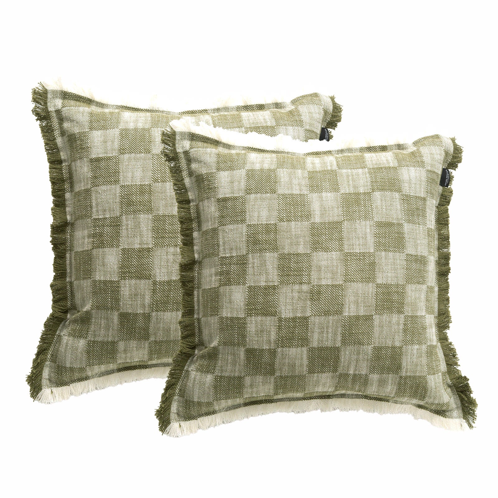 Noah Checkered Stone washed Yarn-dyed Cushion Twin Pack 50 x 50 Cms Feather Filled Jade