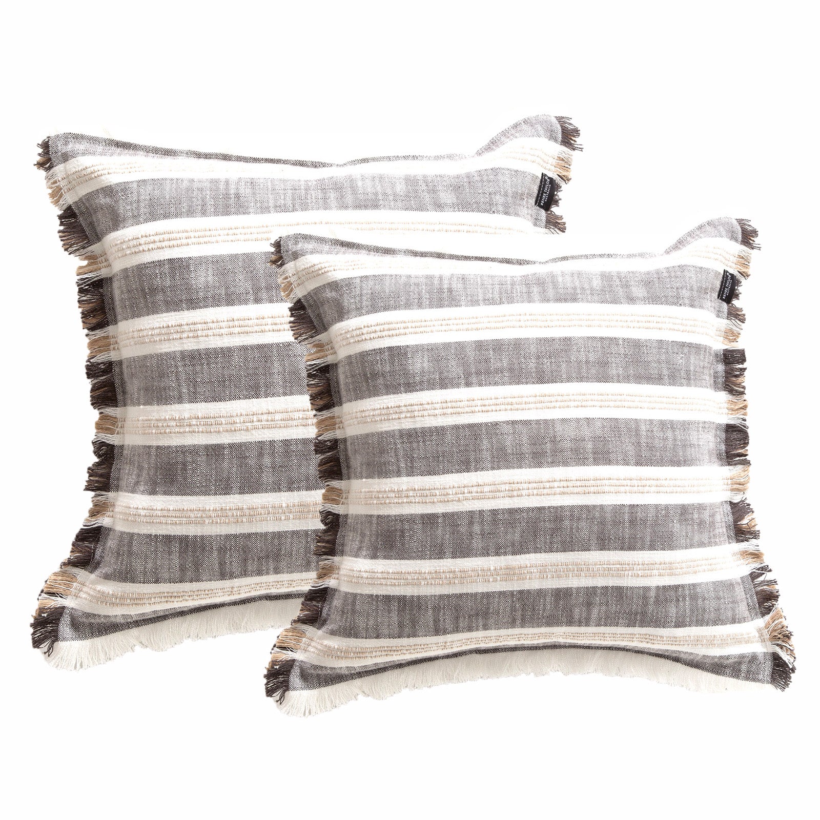 Capri Stripe Stone washed Yarn-dyed Cushion Twin Pack 50 x 50 Cms Polyester Filled Onyx