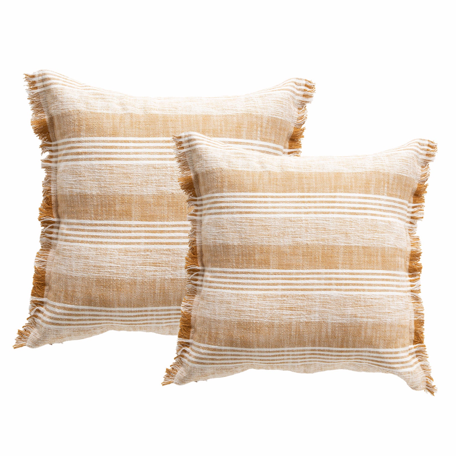 Kent Stripe Stone washed Yarn-dyed Cushion Twin Pack 50 x 50 Cms Feather Filled Gold