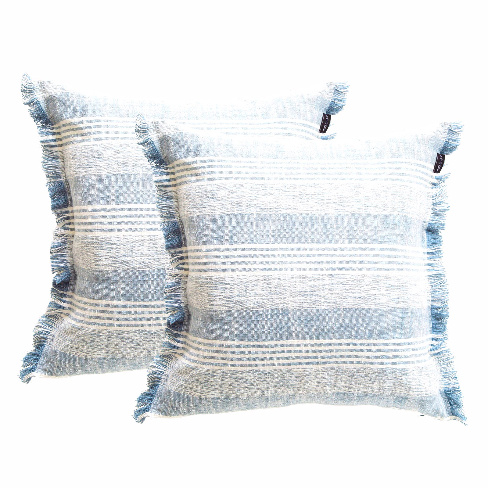 Kent Stripe Stone washed Yarn-dyed Cushion Twin Pack 50 x 50 Cms Feather Filled Ocean
