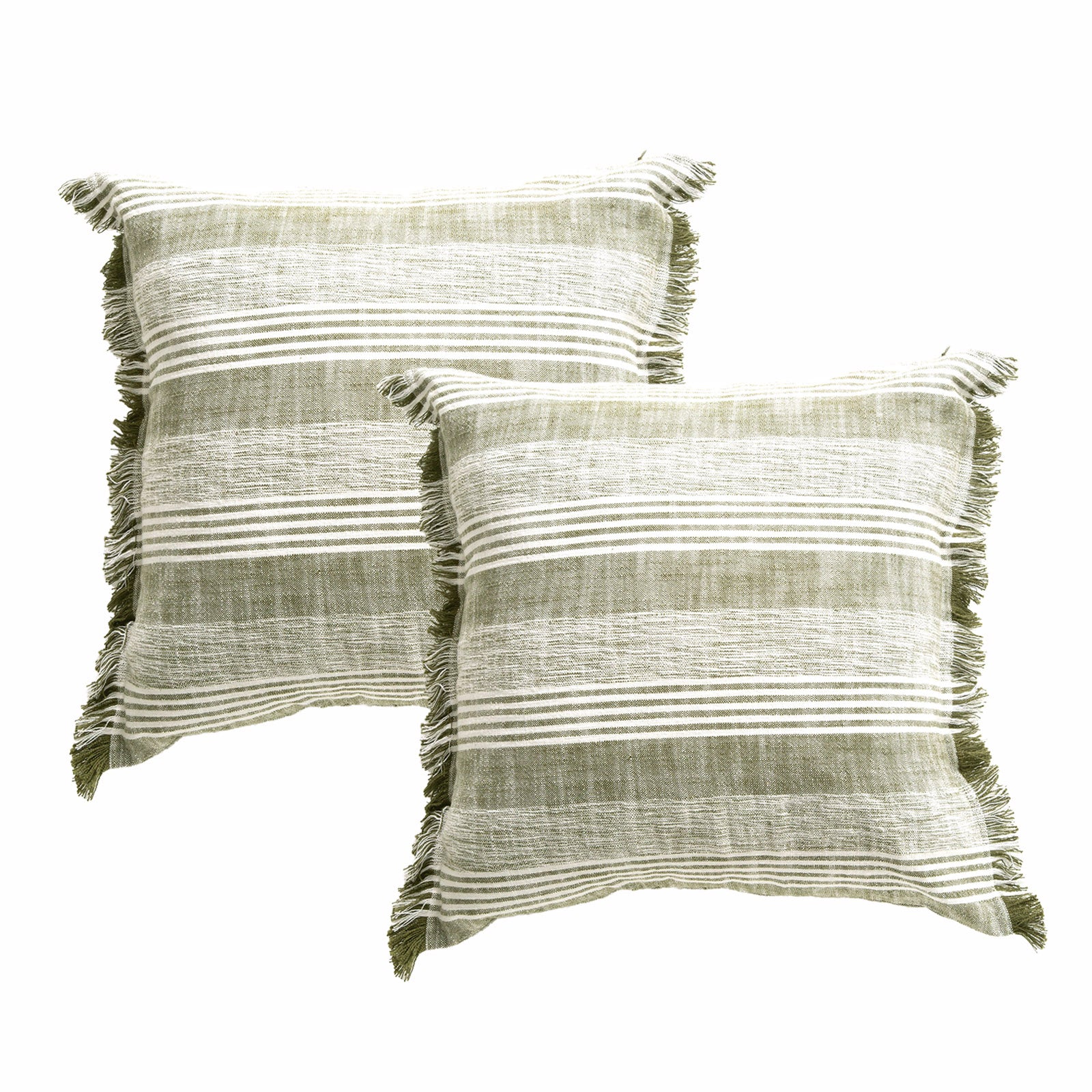 Kent Stripe Stone washed Yarn-dyed Cushion Twin Pack 50 x 50 Cms Feather Filled Eucalyptus