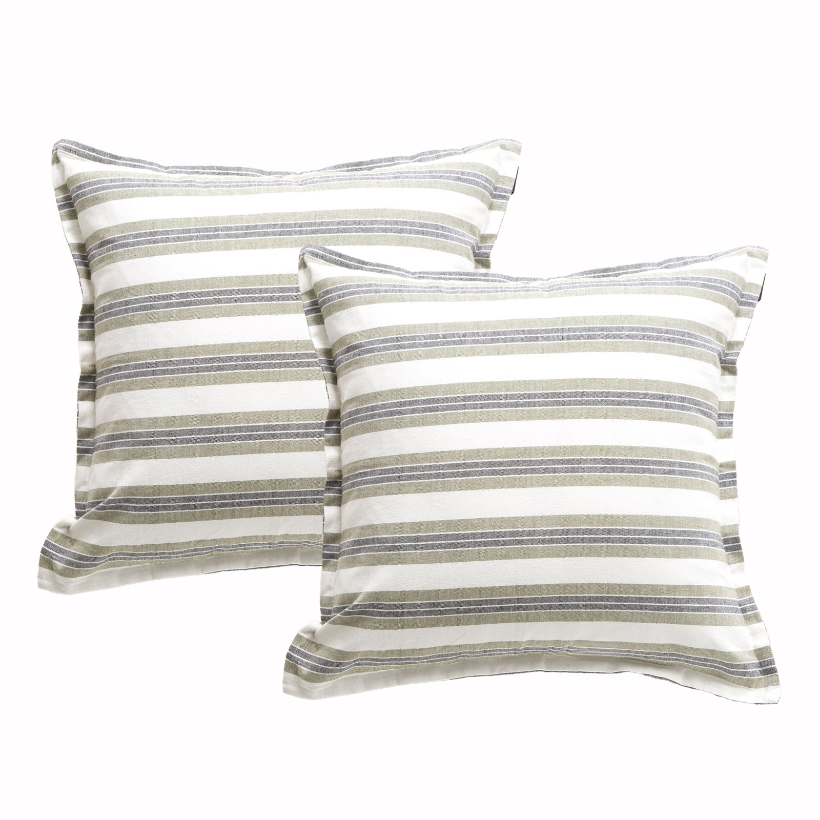 Marina Stripe Stone washed Yarn-dyed Cushion Twin Pack 50 x 50 Cms Polyester Filled Moss