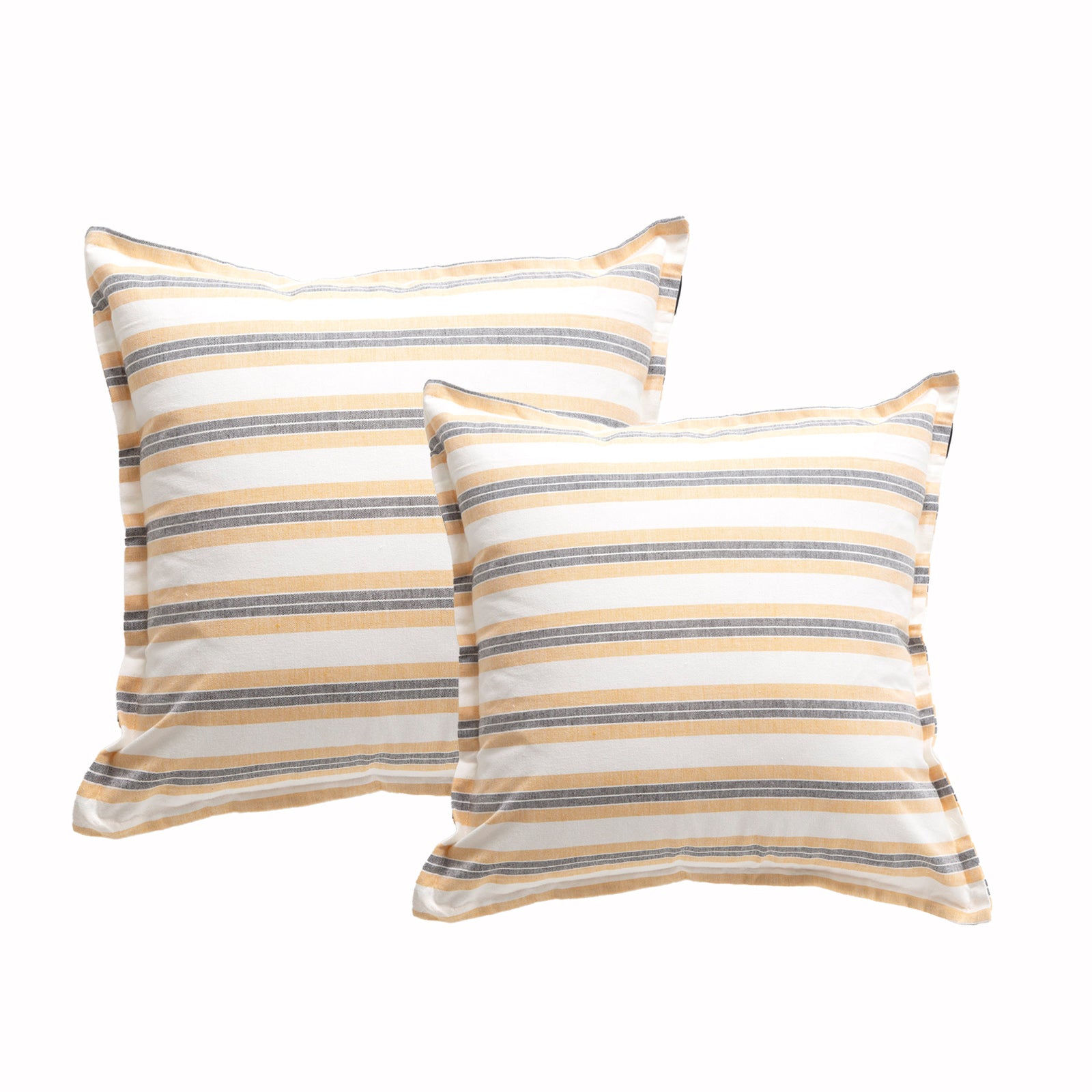 Marina Stripe Stone washed Yarn-dyed Cushion Twin Pack 50 x 50 Cms Feather Filled Gold