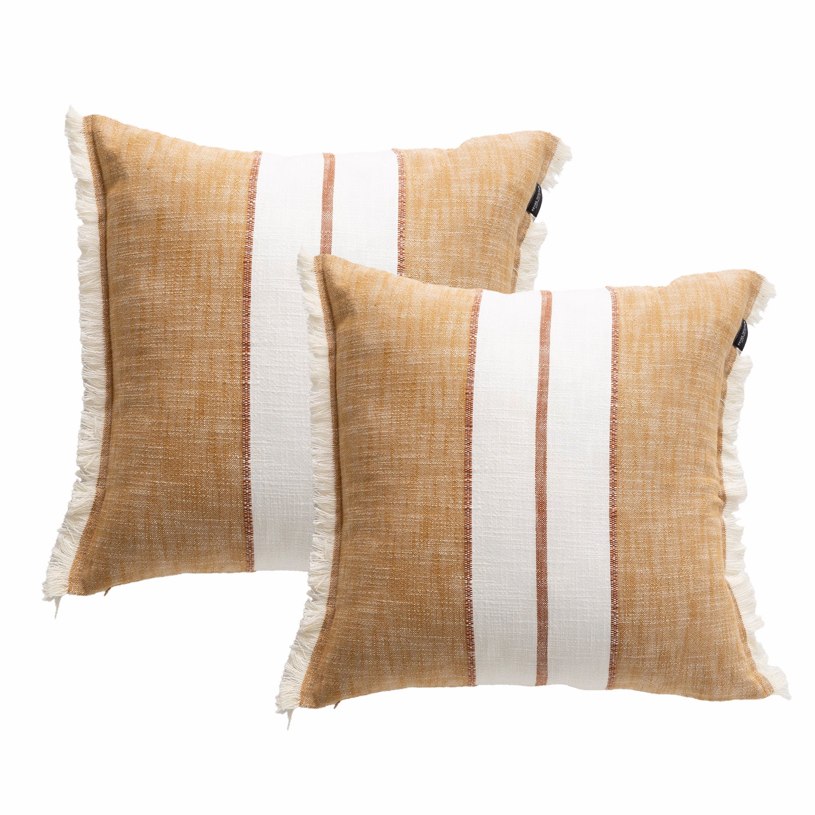 Darcy Stripe Stone washed Yarn-dyed Cushion Twin Pack 50 x 50 Cms Polyester Filled Tan