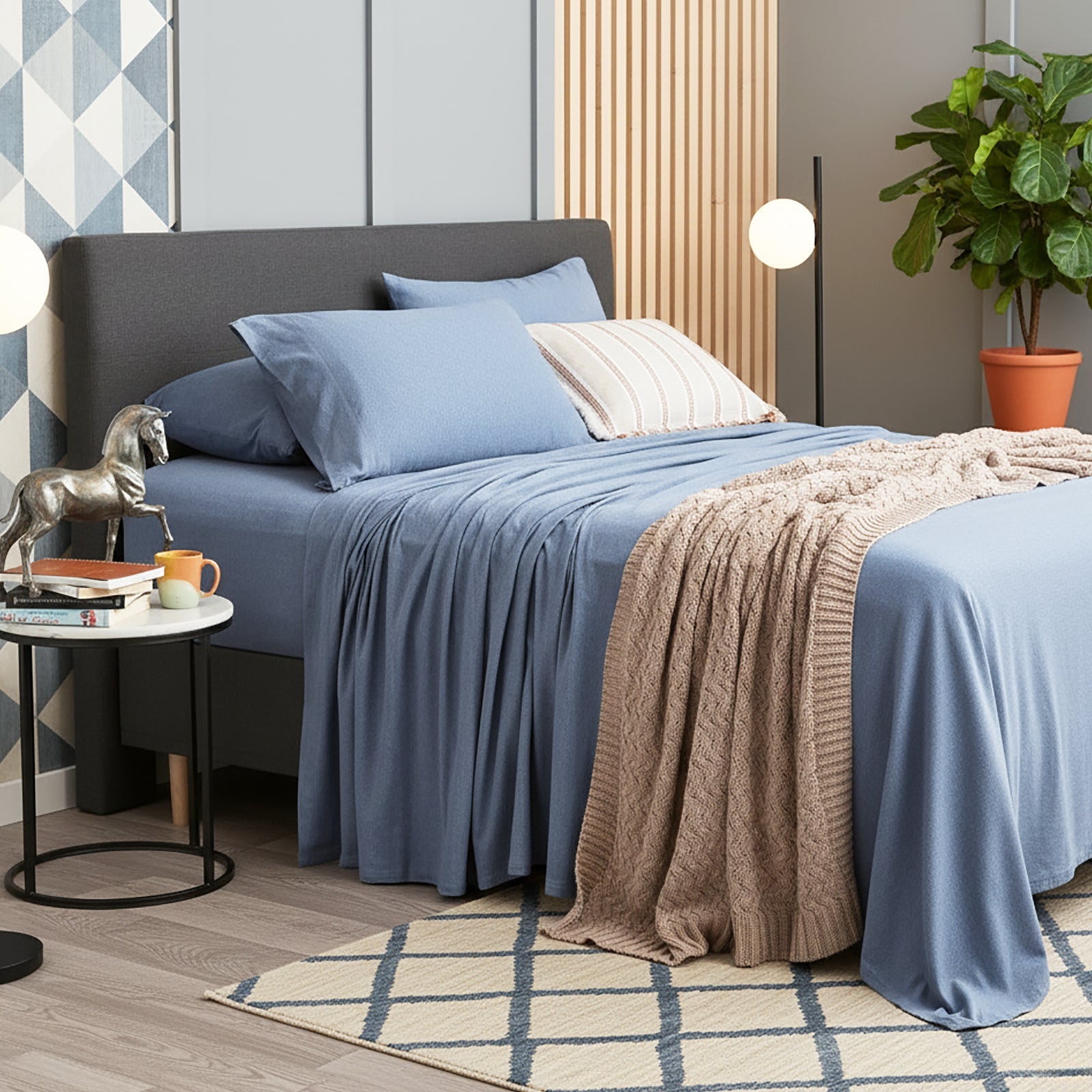 Renee Taylor Comfort T’s Organic Cotton Melange Jersey Sheet Set- Ink Renee Taylor