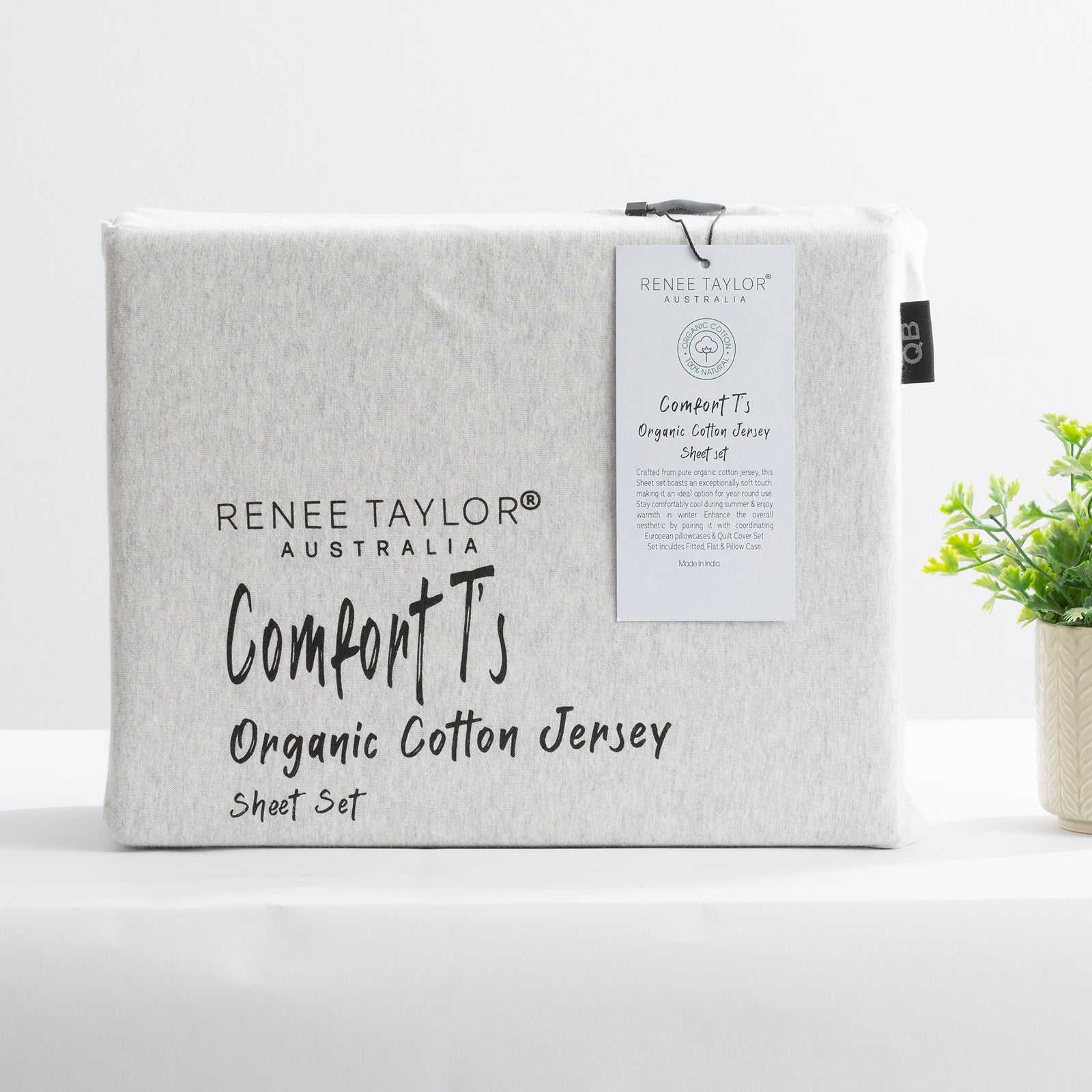 Renee Taylor Comfort T’s Organic Cotton Melange Jersey Sheet Set - Ecru Renee Taylor