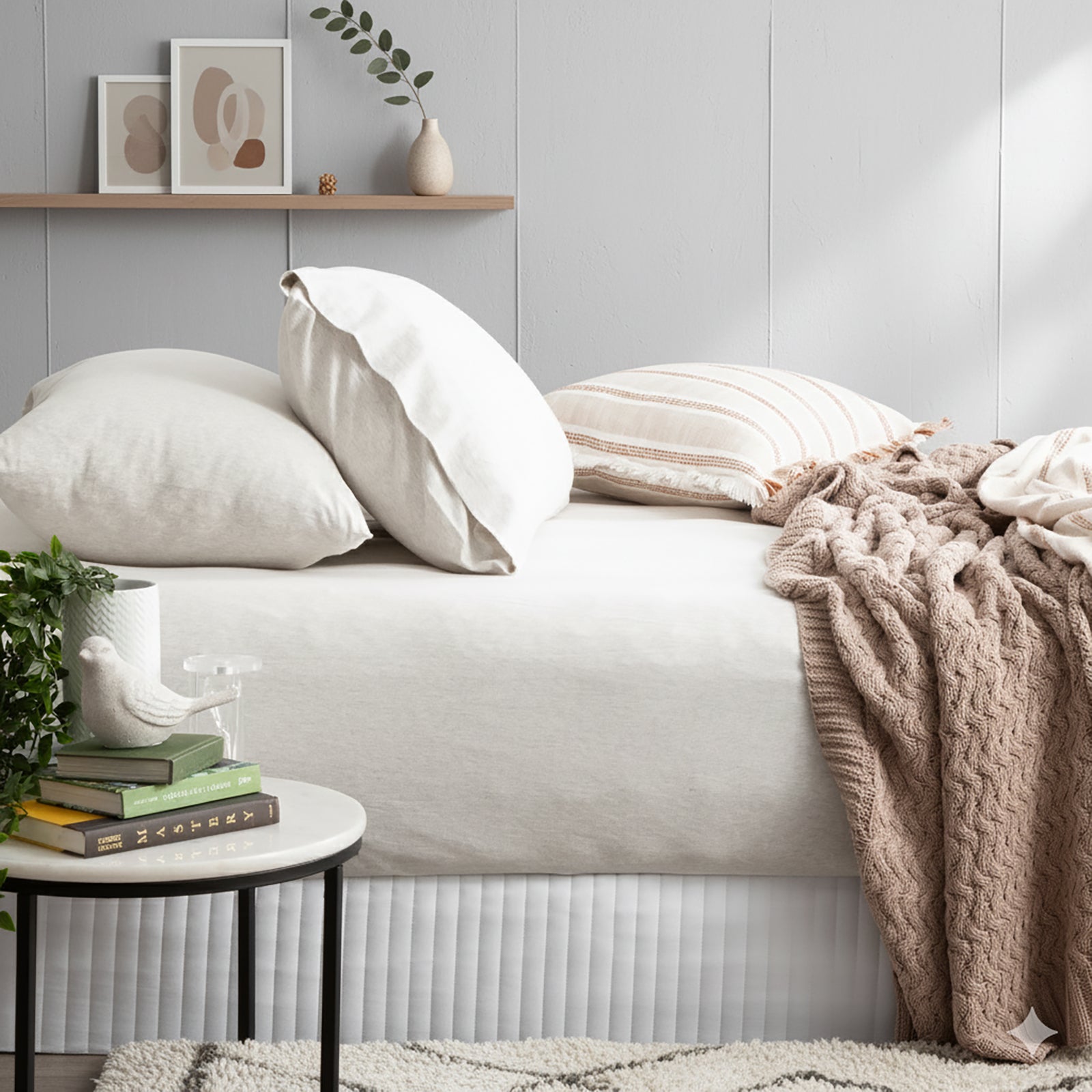 Renee Taylor Comfort T’s Organic Melange Jersey Fitted & Pillowcase - No Flat Sheet - Ecru Renee Taylor