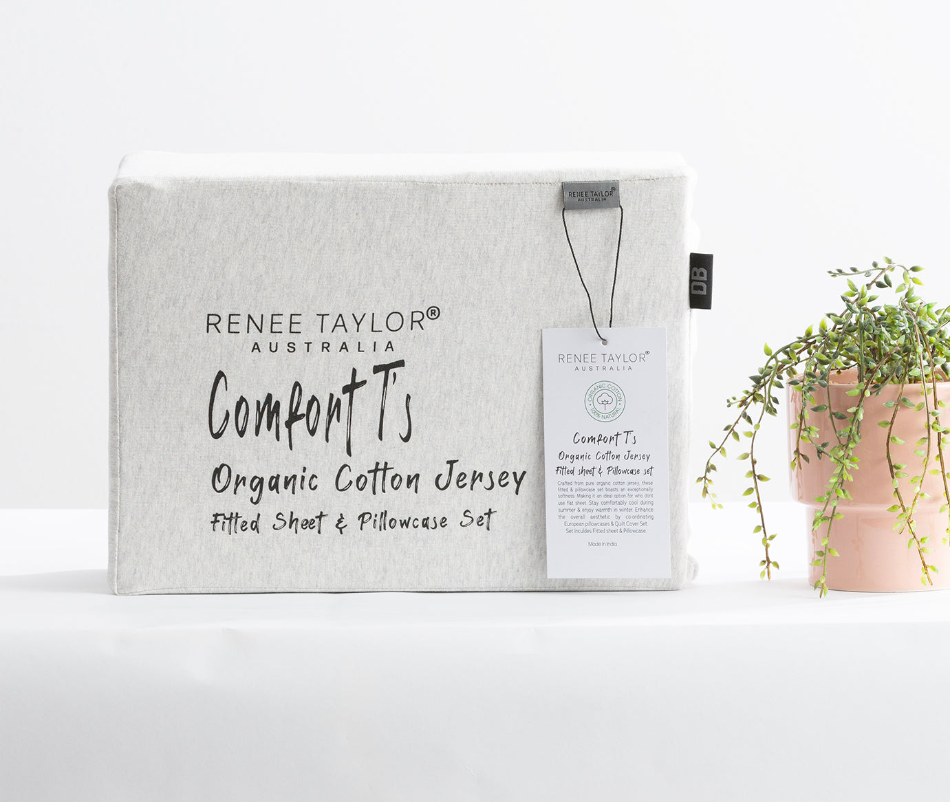 Renee Taylor Comfort T’s Organic Melange Jersey Fitted & Pillowcase - No Flat Sheet - Ecru Renee Taylor