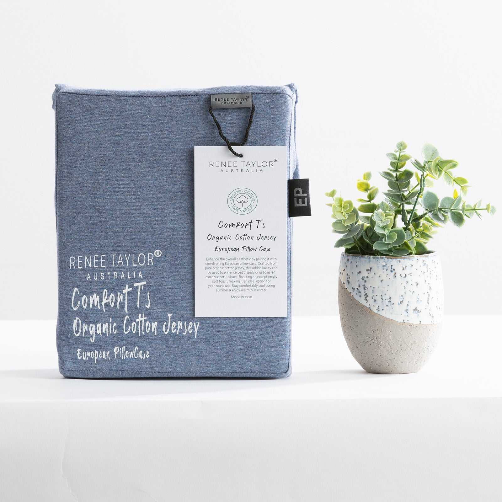 Renee Taylor Comfort T’s Organic Cotton Melange Jersey Quilt Cover Set - Ink Renee Taylor