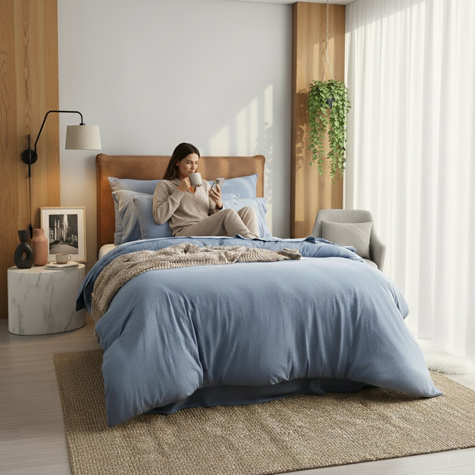 Renee Taylor Comfort T’s Organic Cotton Melange Jersey Quilt Cover Set - Ink Renee Taylor