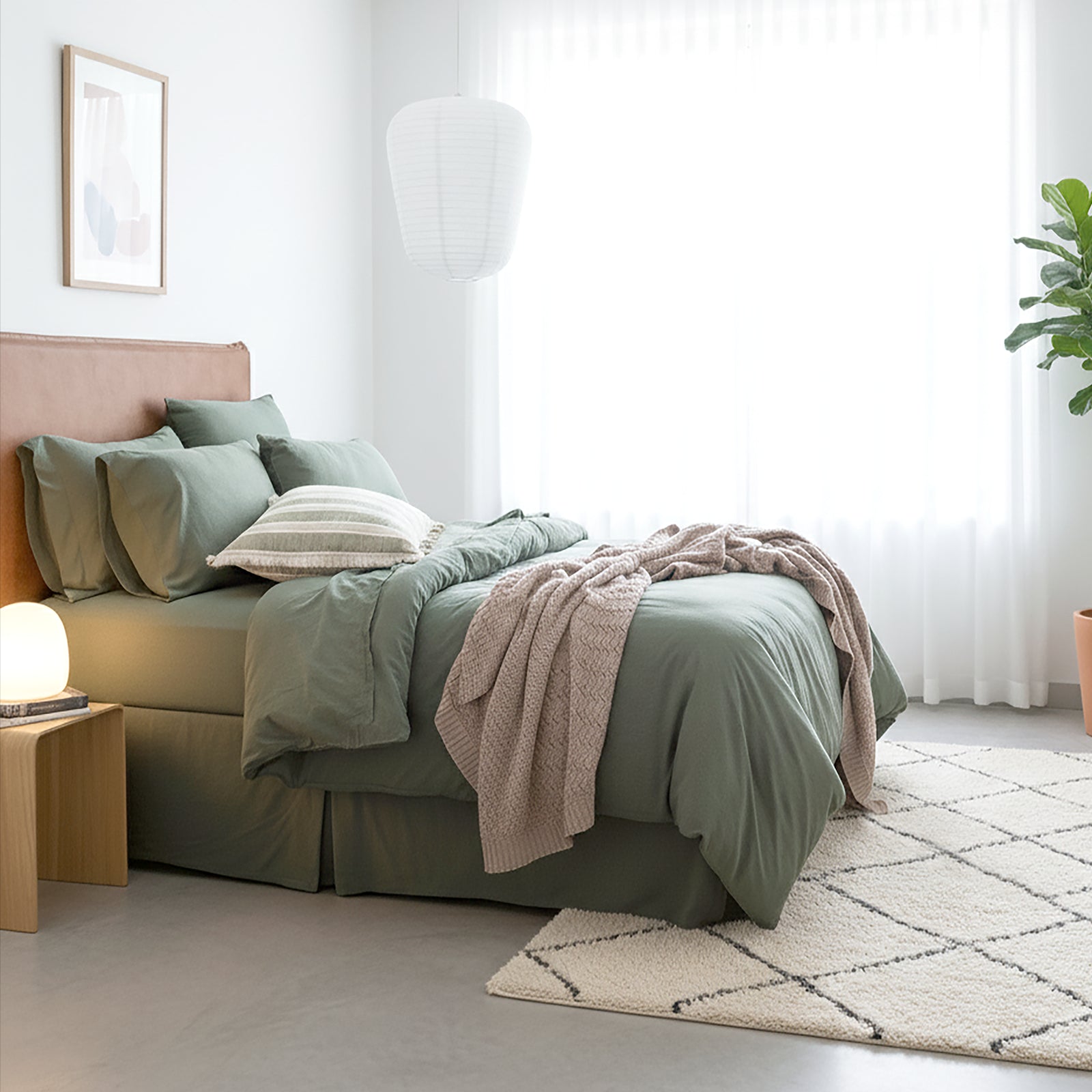 Renee Taylor Comfort T’s Organic Cotton Melange Jersey Quilt Cover Set - Olive Renee Taylor