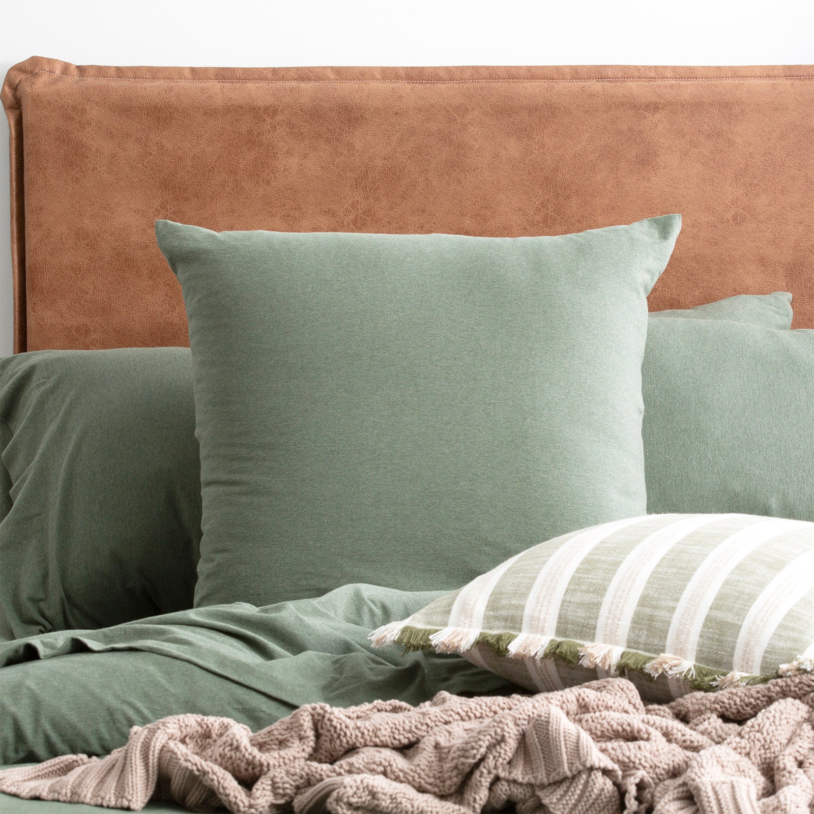 Renee Taylor Comfort T’s Organic Cotton Melange Jersey Quilt Cover Set - Olive Renee Taylor