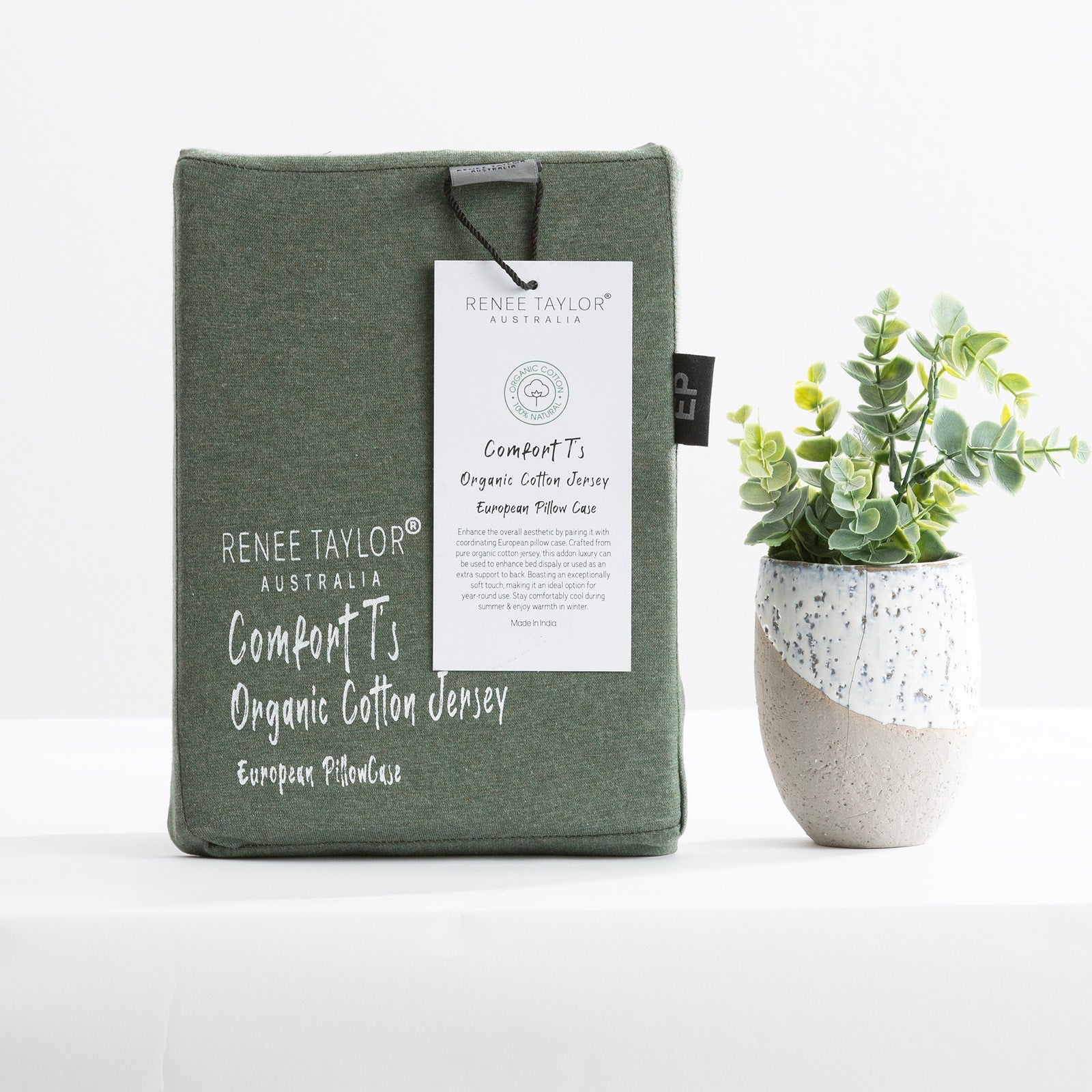 Renee Taylor Comfort T’s Organic Cotton Melange Jersey Quilt Cover Set - Olive Renee Taylor