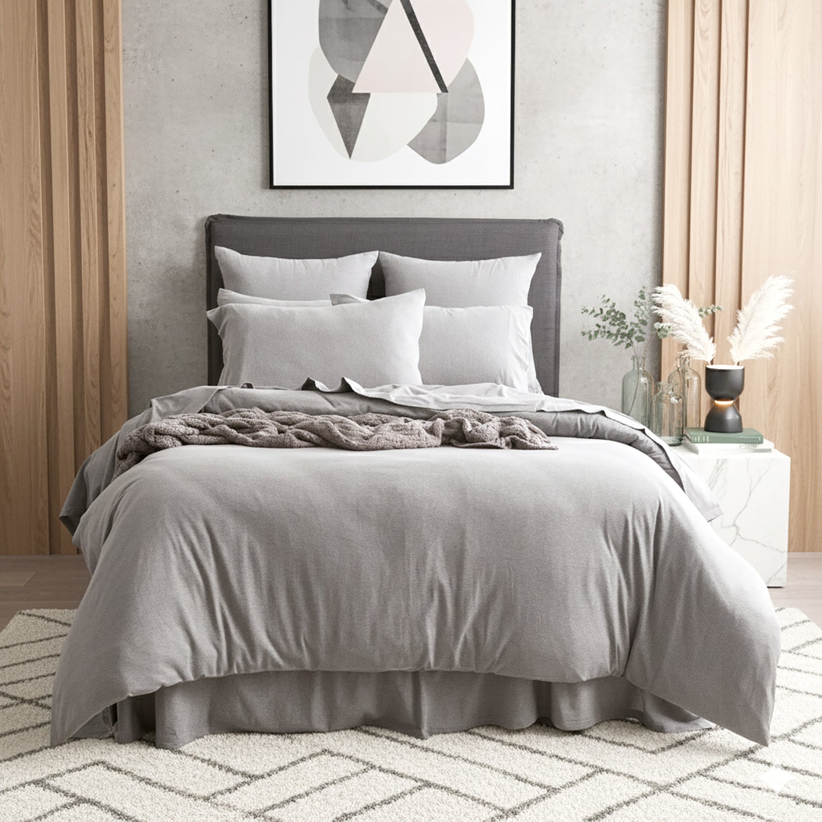 Renee Taylor Comfort T’s Organic Cotton Melange Jersey Quilt Cover Set - Charcoal Renee Taylor