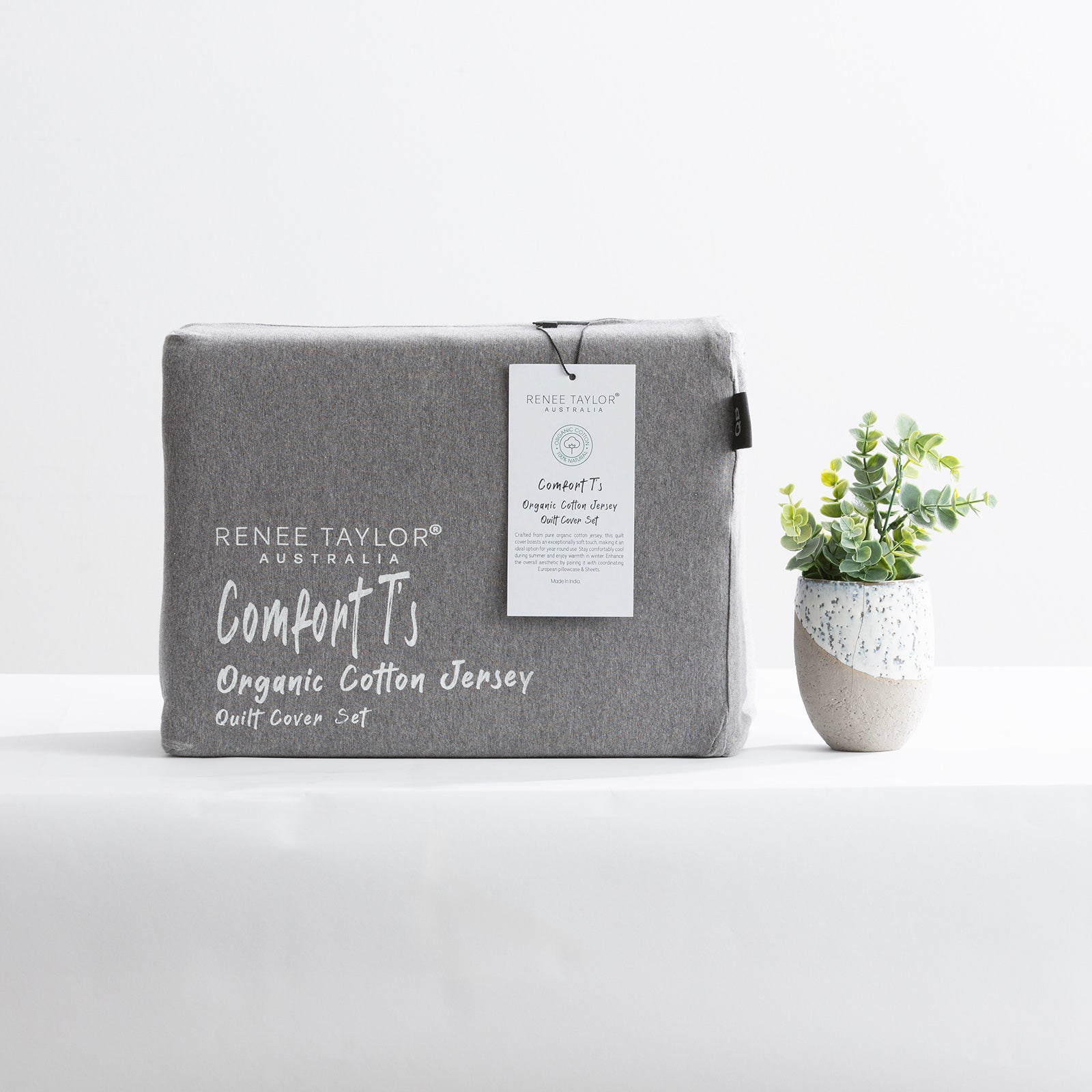 Renee Taylor Comfort T’s Organic Cotton Melange Jersey Quilt Cover Set - Charcoal Renee Taylor