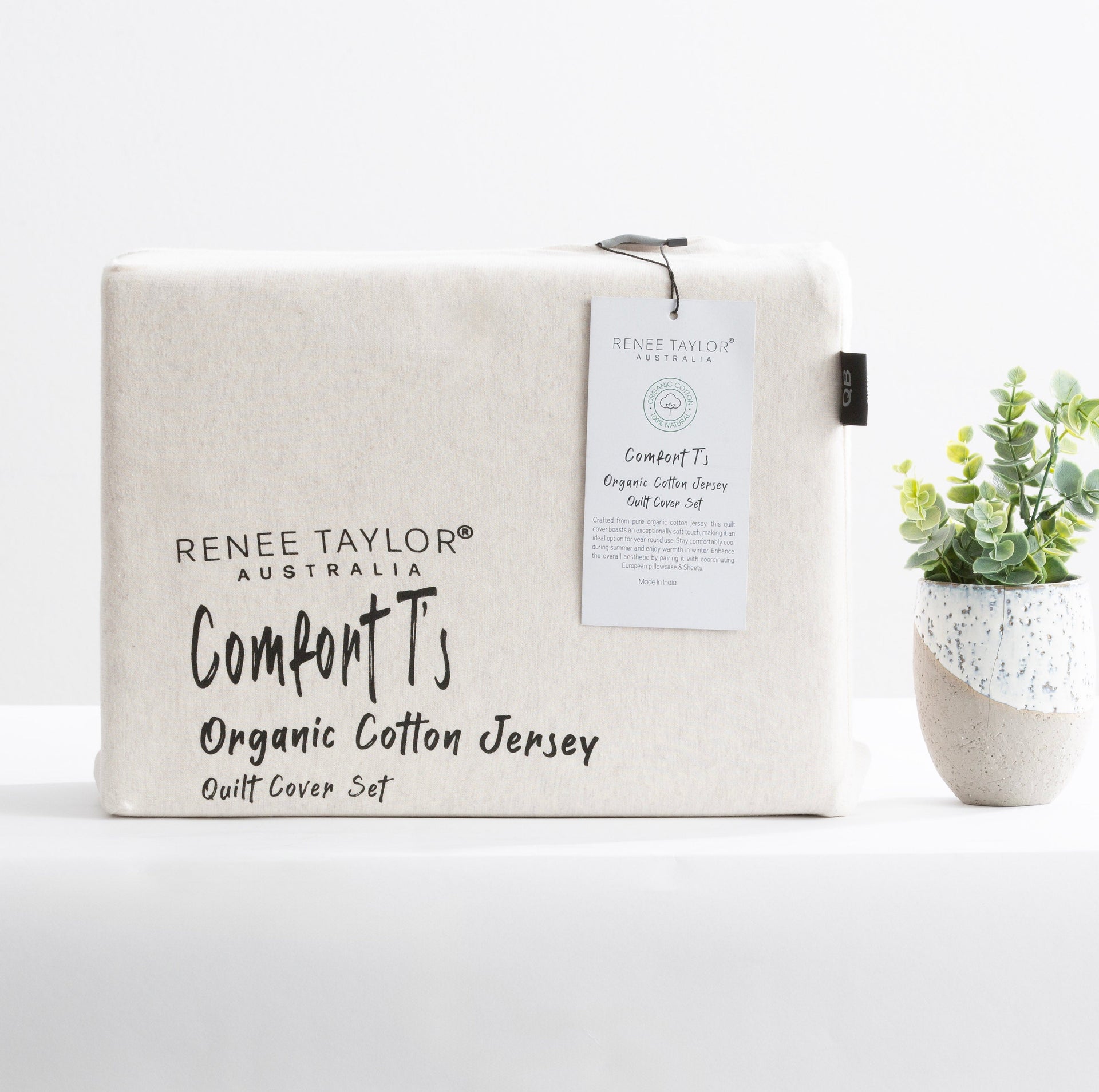 Renee Taylor Comfort T’s Organic Cotton Melange Jersey Quilt Cover Set - Oatmeal Renee Taylor