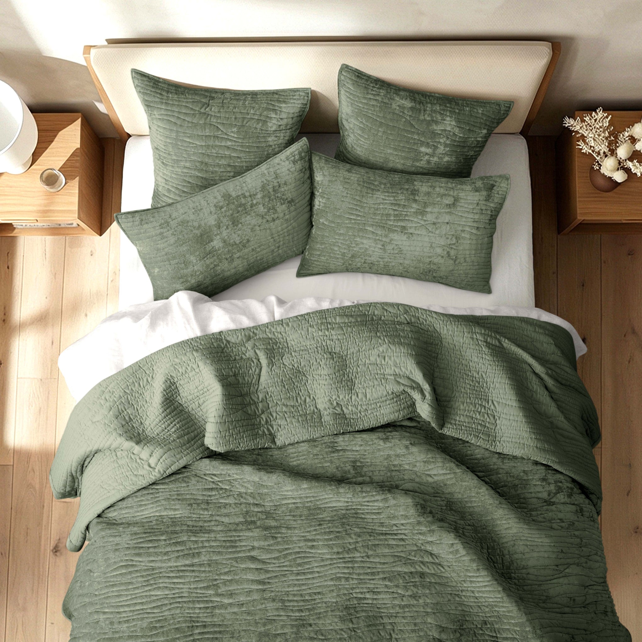 Renee Taylor Blake Velvet Coverlet Set  Military
