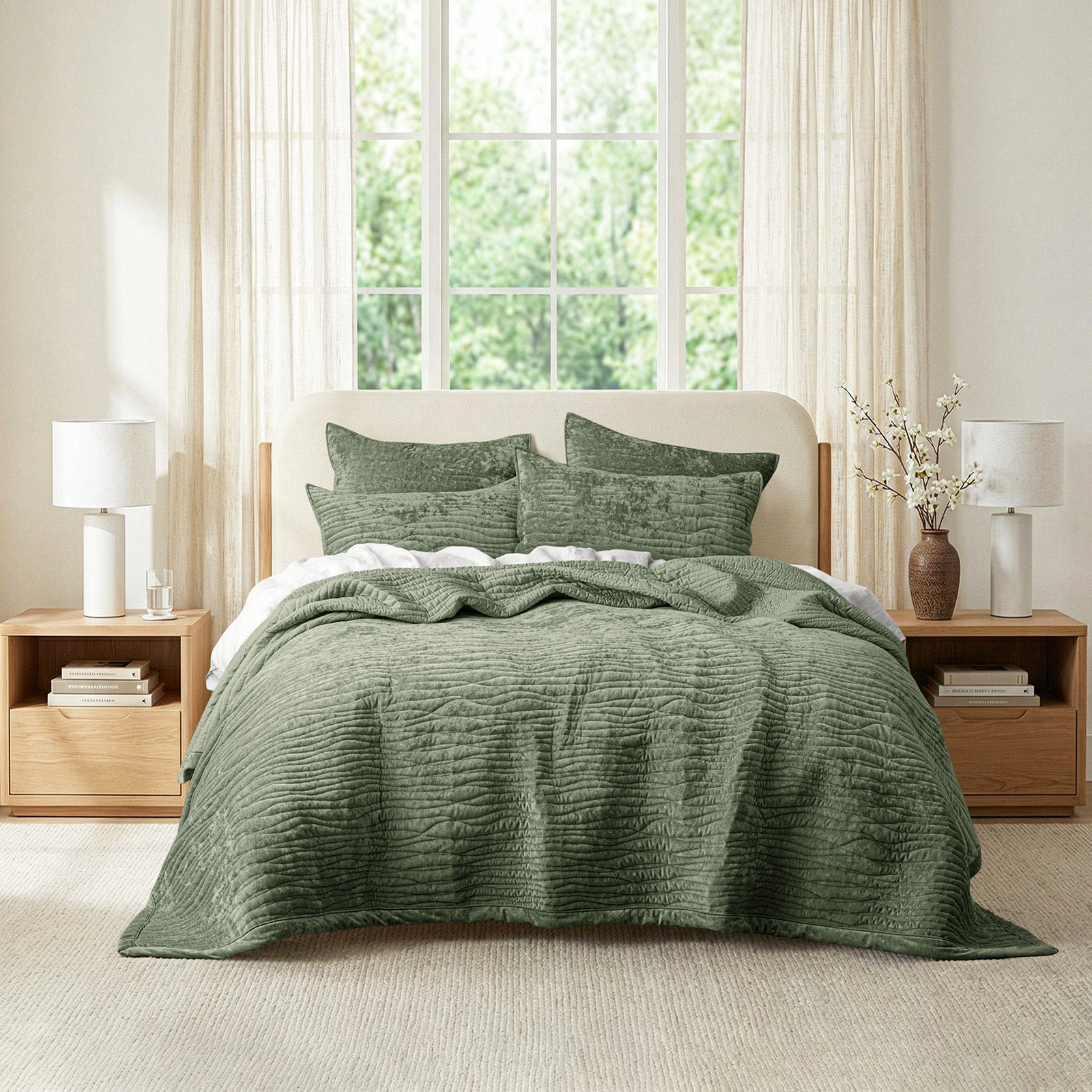 Renee Taylor Blake Velvet Coverlet Set  Military