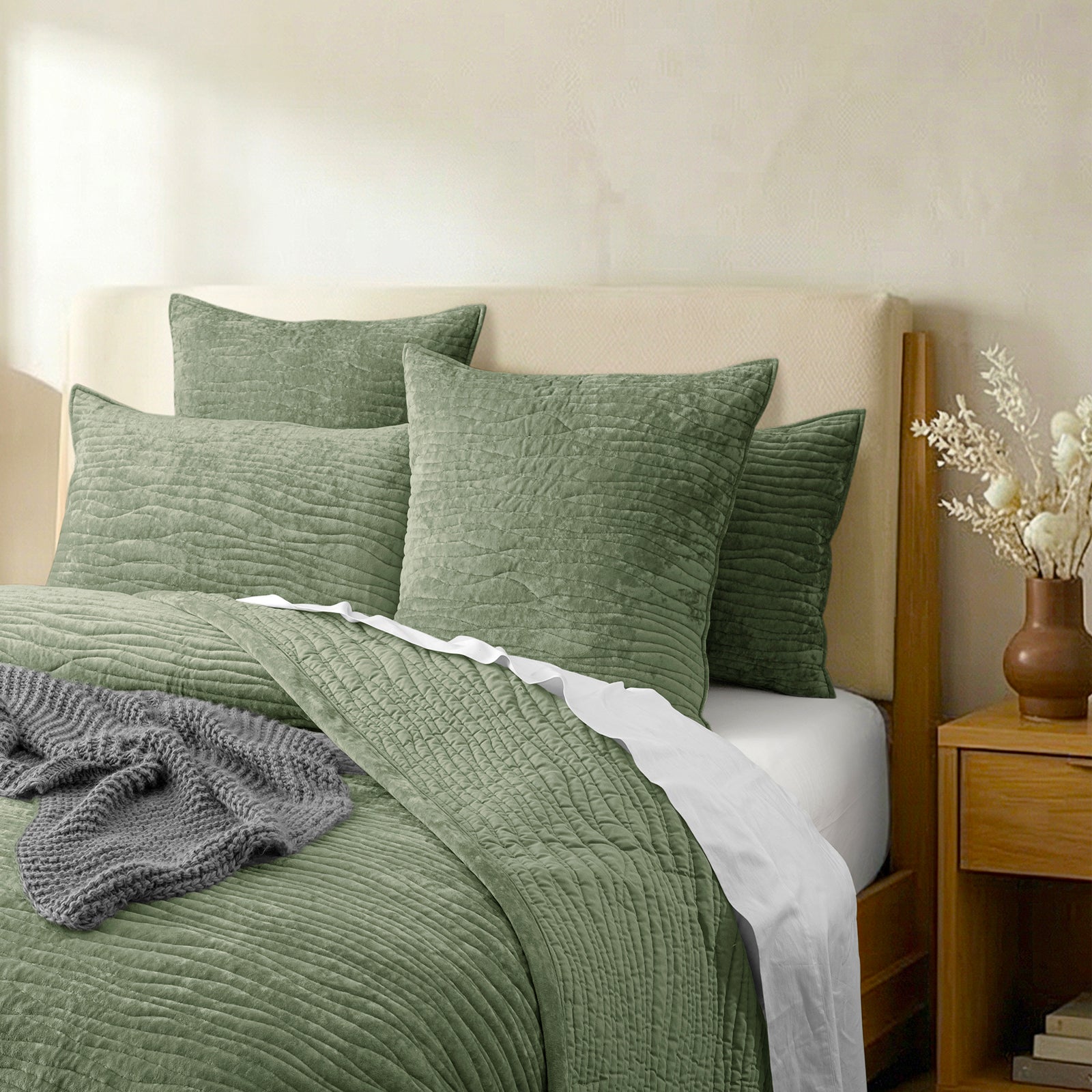 Renee Taylor Blake Velvet Coverlet Set  Military