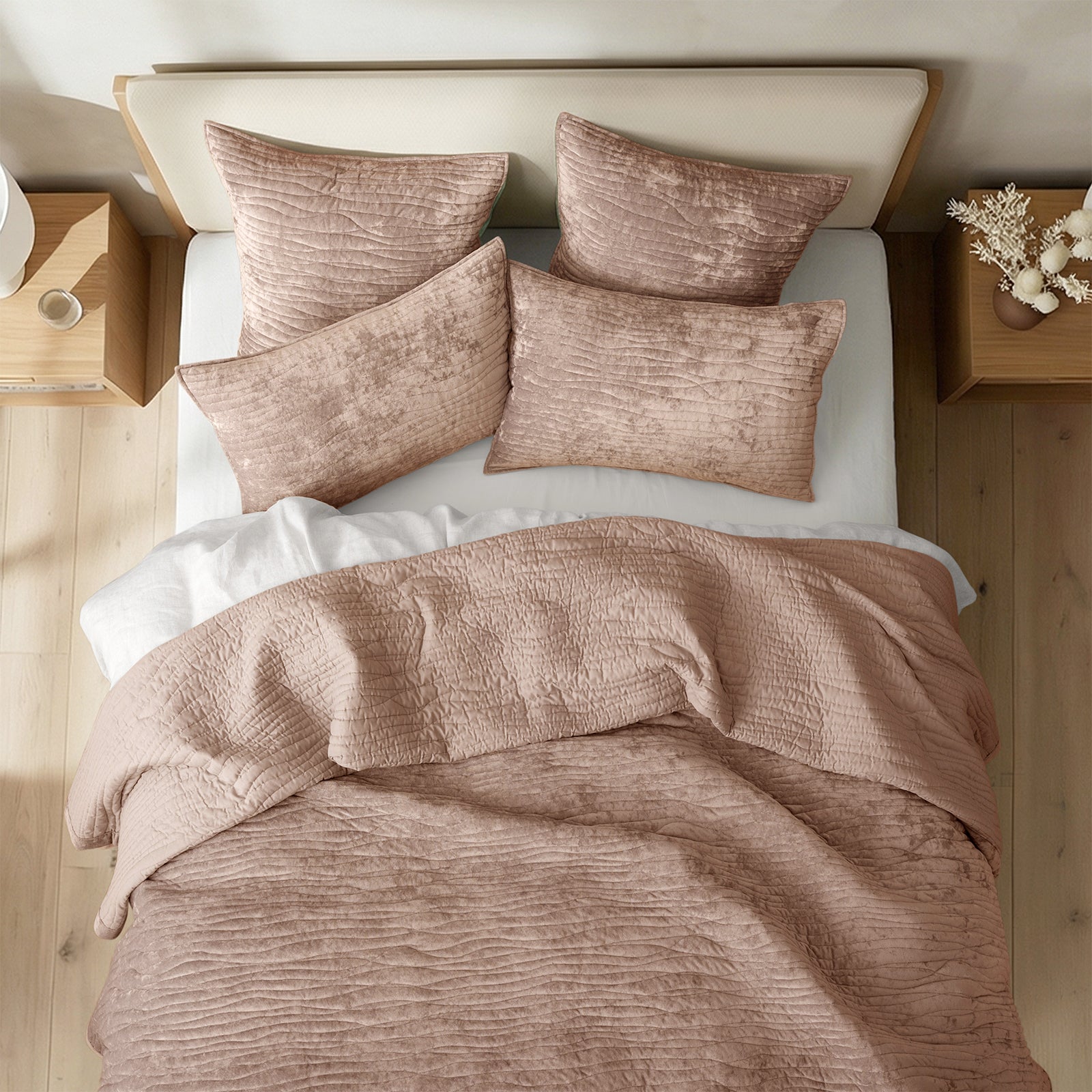 Renee Taylor Blake Velvet Coverlet Set  Wood