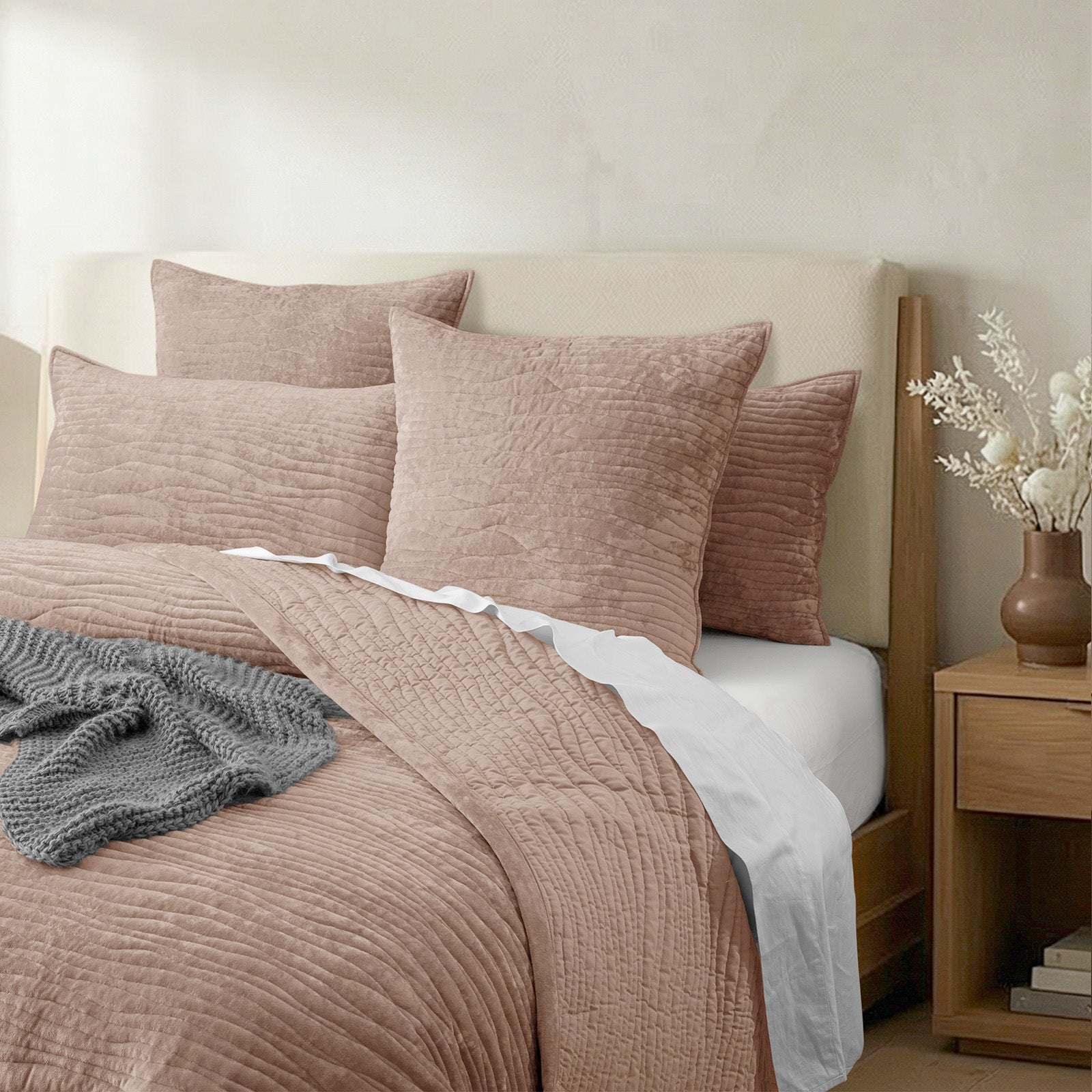 Renee Taylor Blake Velvet Coverlet Set  Wood