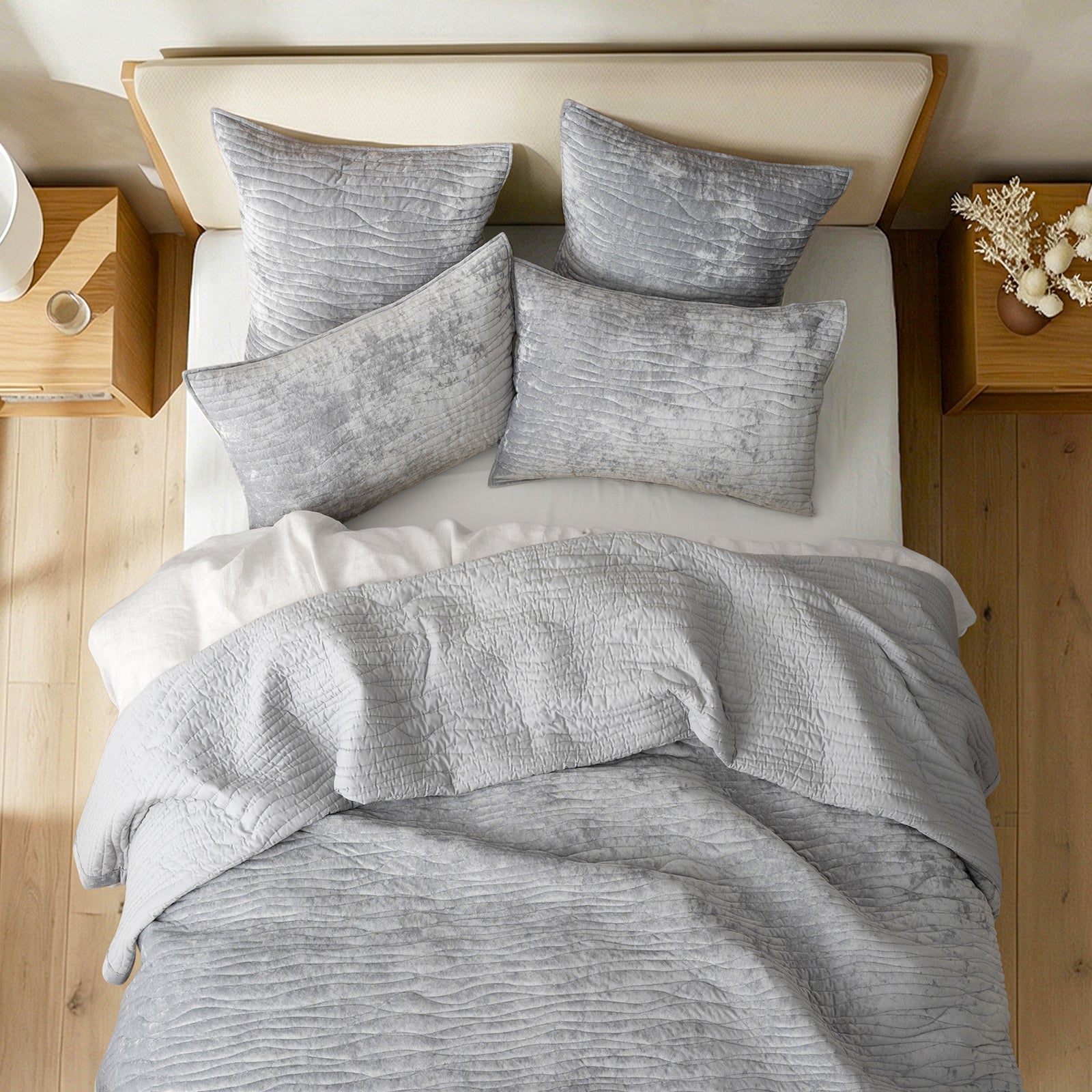 Renee Taylor Blake Velvet Coverlet Set Silver Line