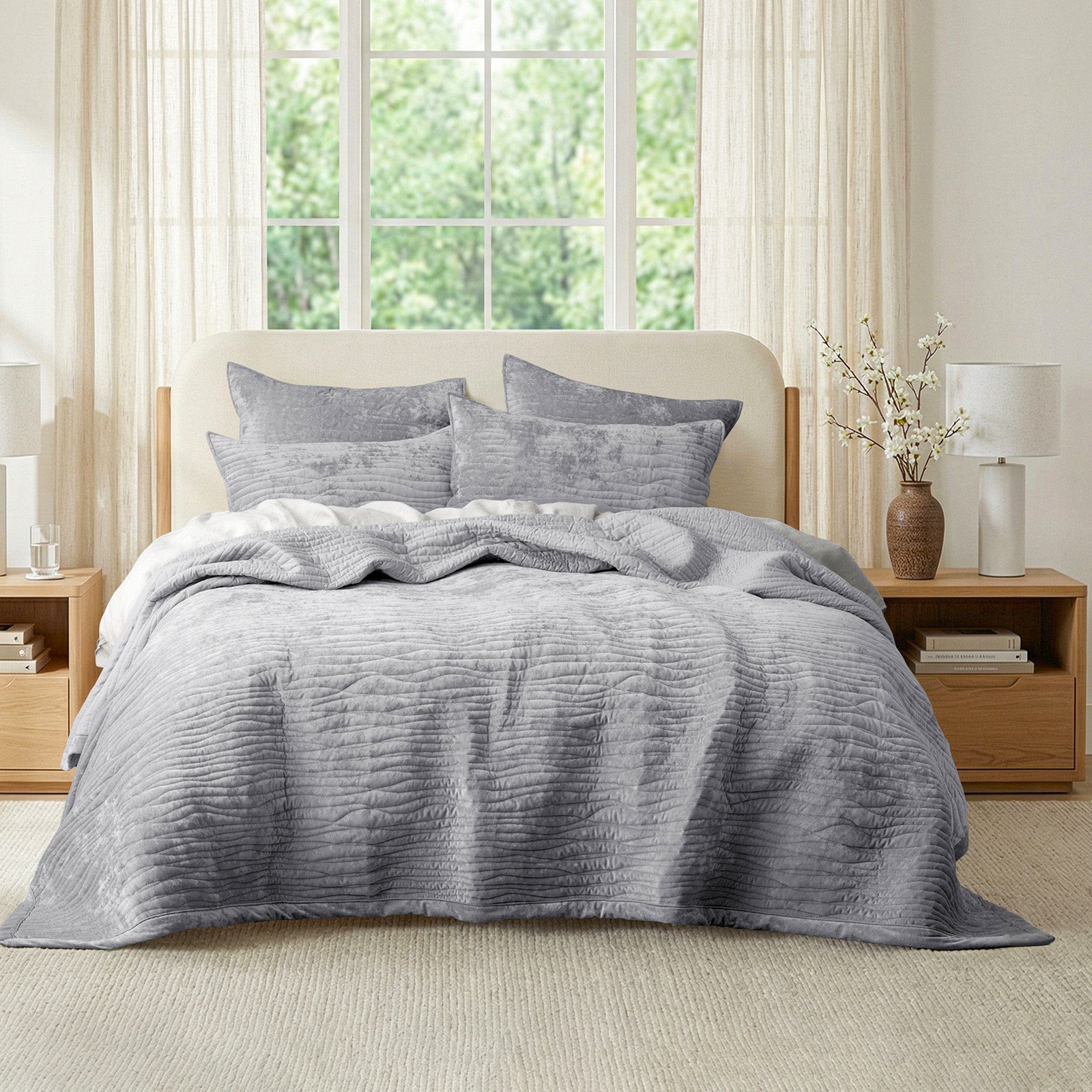 Renee Taylor Blake Velvet Coverlet Set Silver Line
