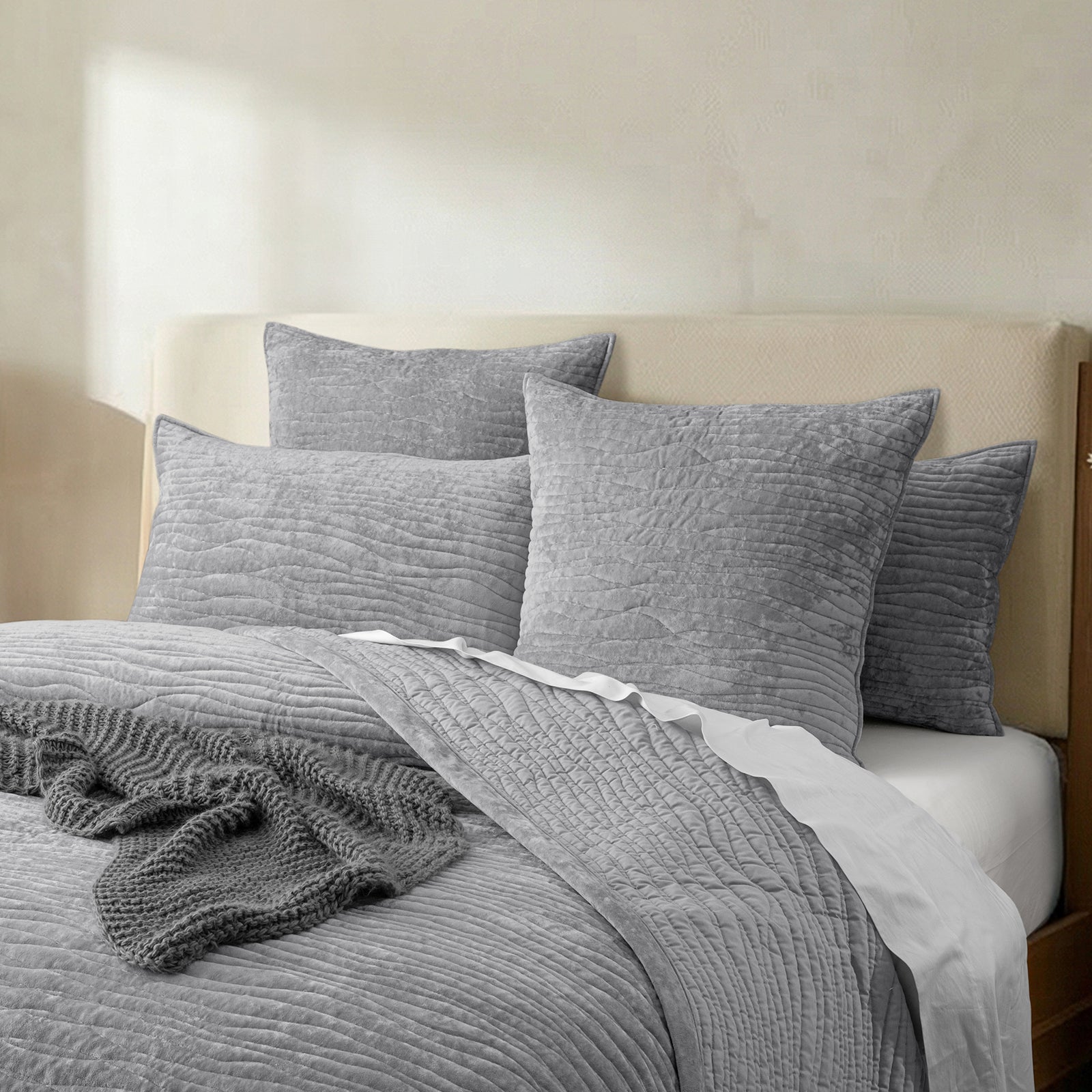 Renee Taylor Blake Velvet Coverlet Set Silver Line