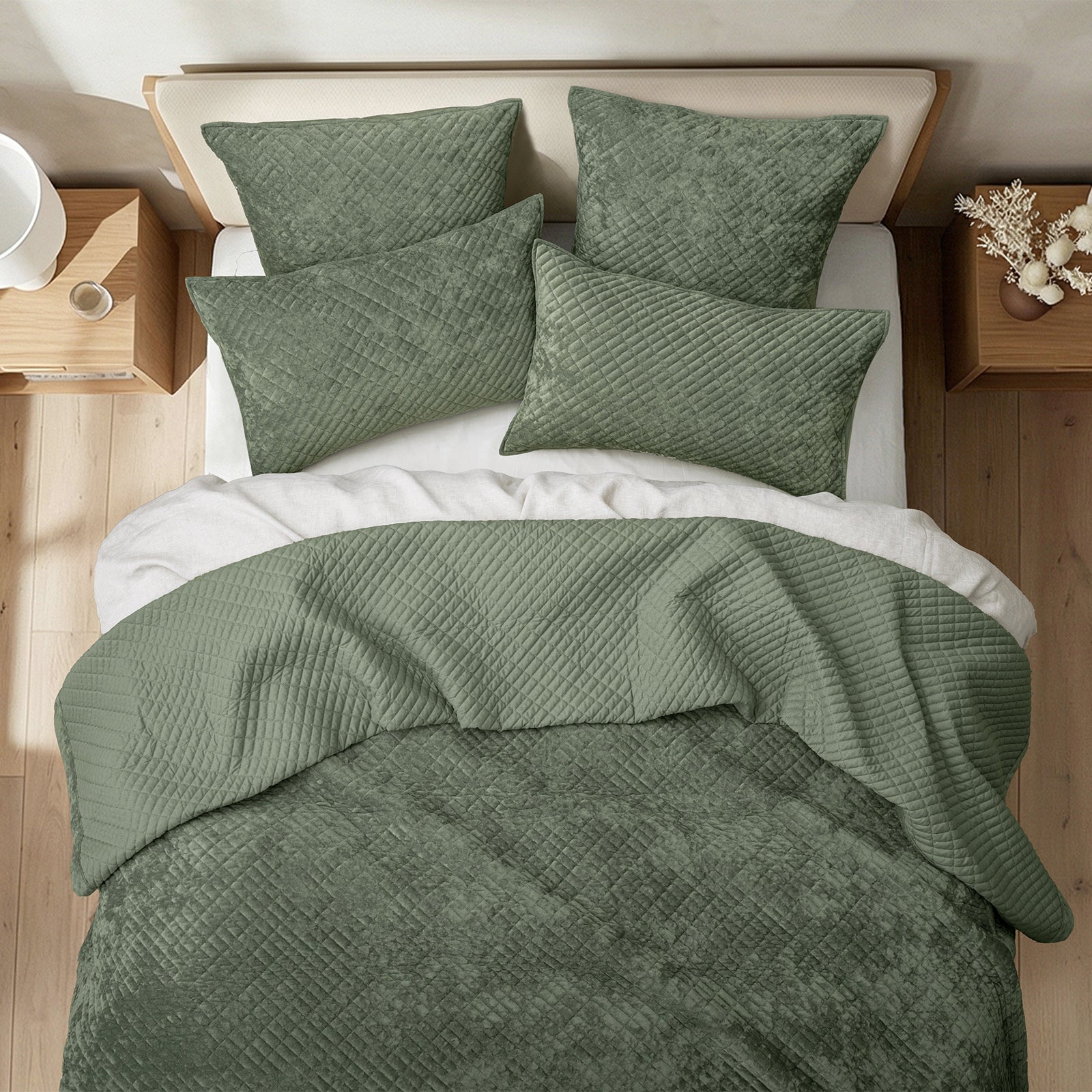 Renee Taylor Archie Cross Stitch Velvet Coverlet Set