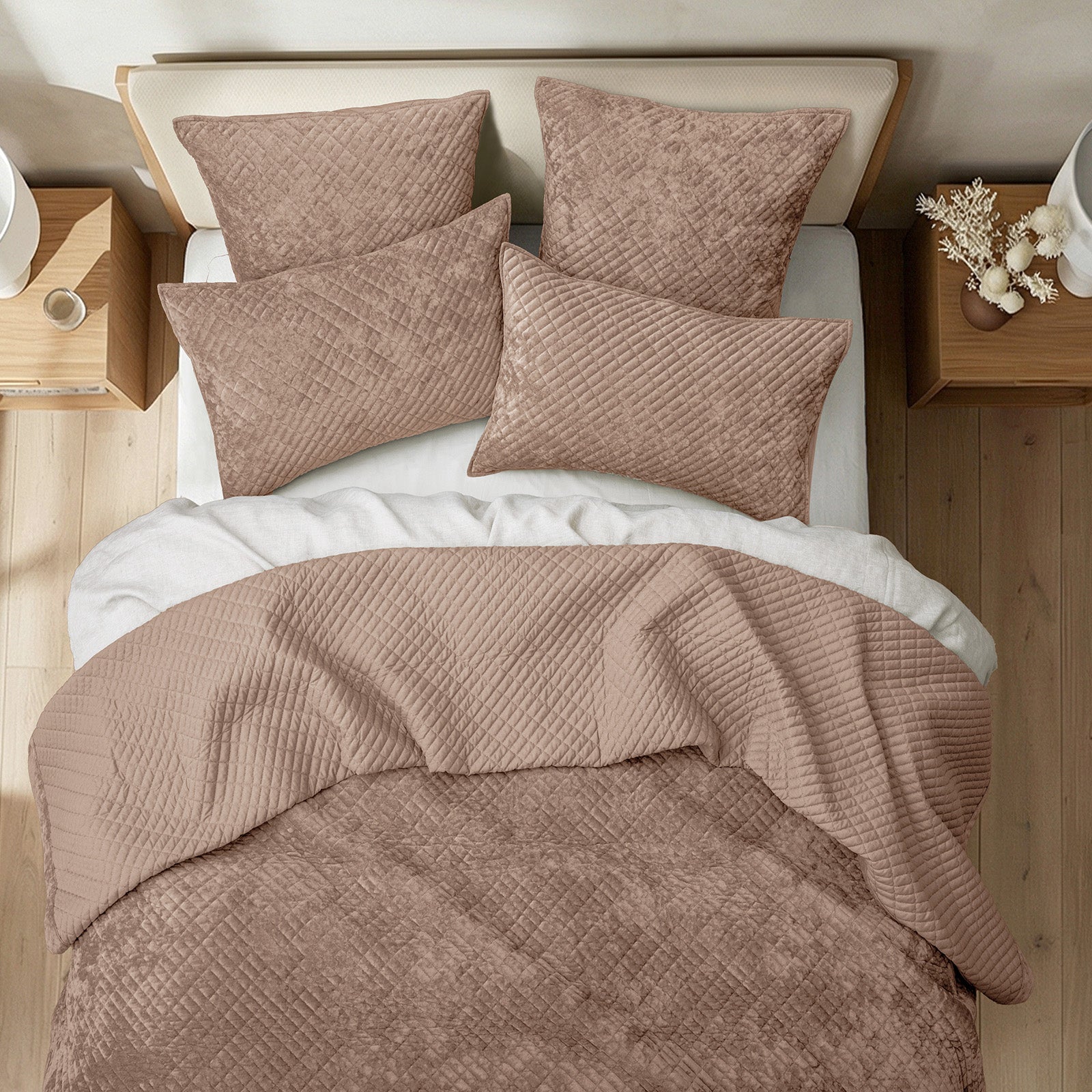 Renee Taylor Archie Cross Stitch Velvet Coverlet Set