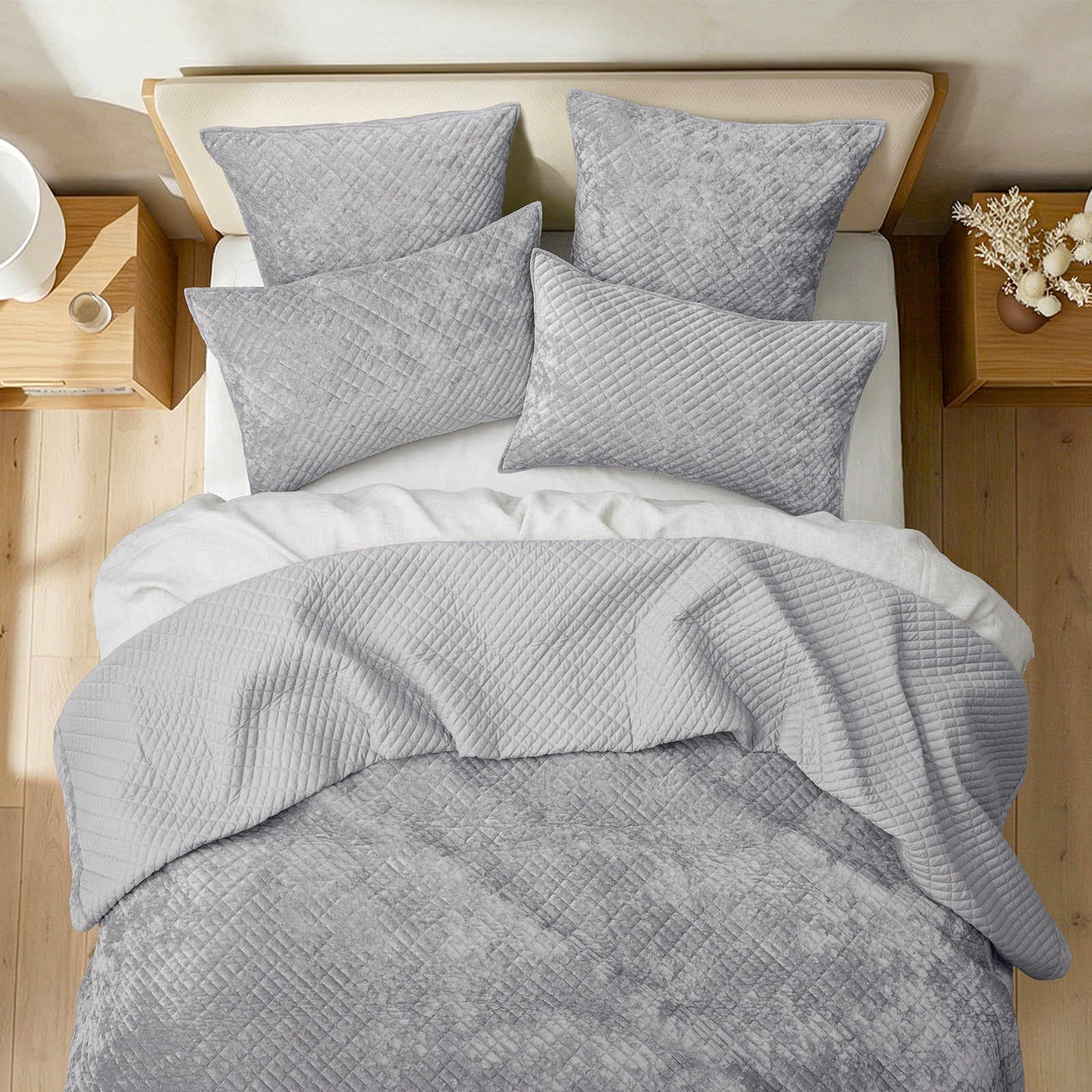 Renee Taylor Archie Cross Stitch Velvet Coverlet Set