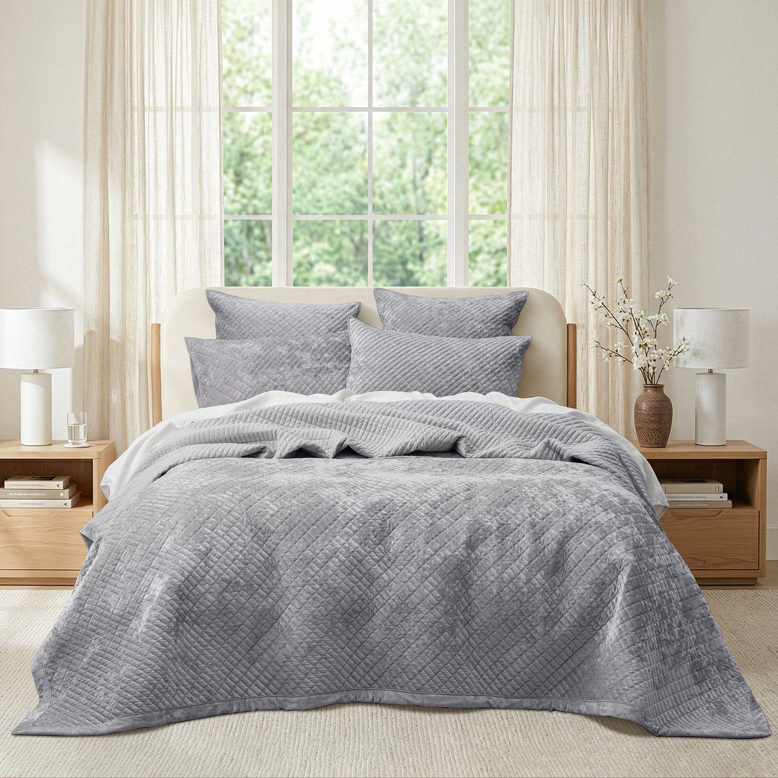 Renee Taylor Archie Cross Stitch Velvet Coverlet Set