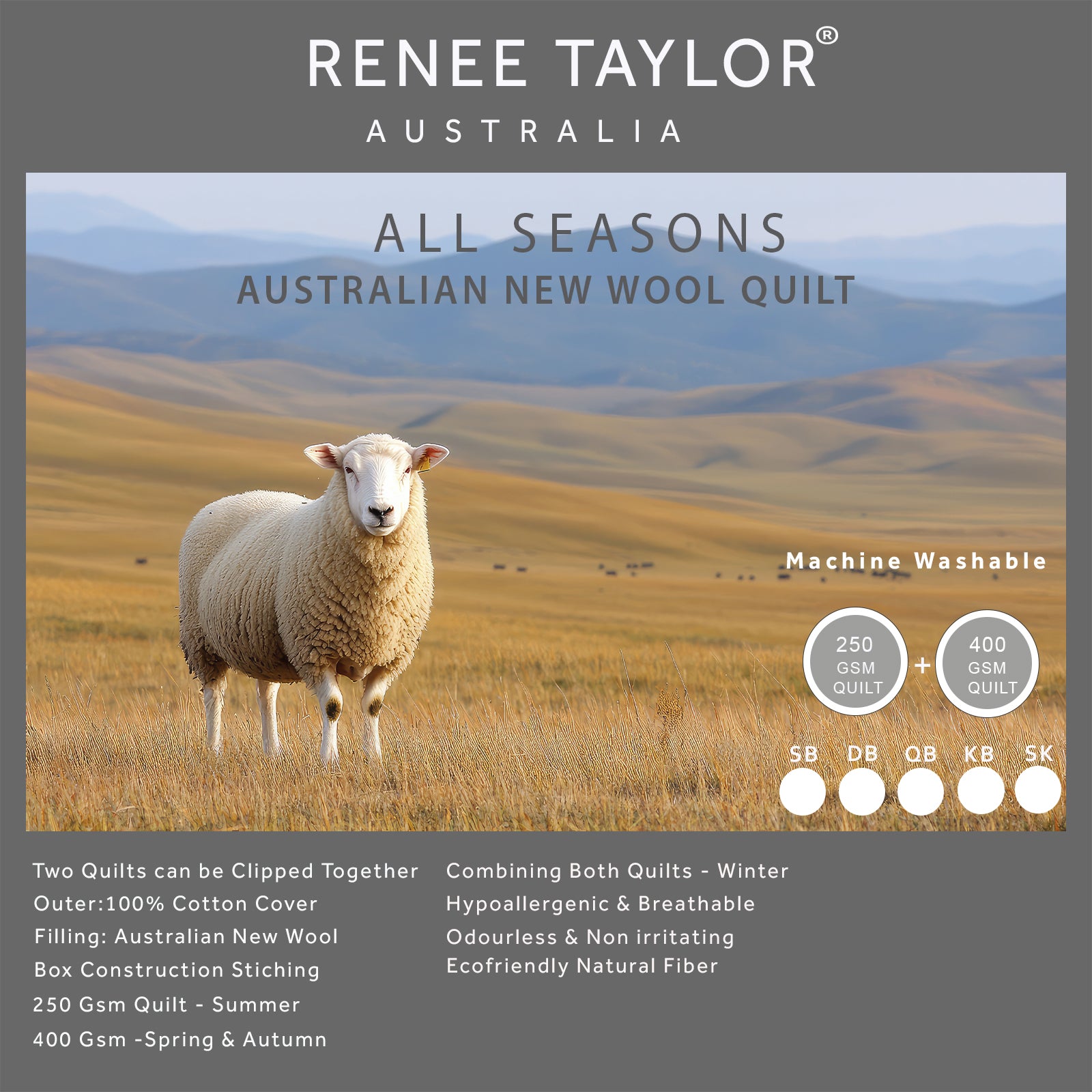 Renee Taylor All Seasons 2 in 1 Australian Wool Quilt