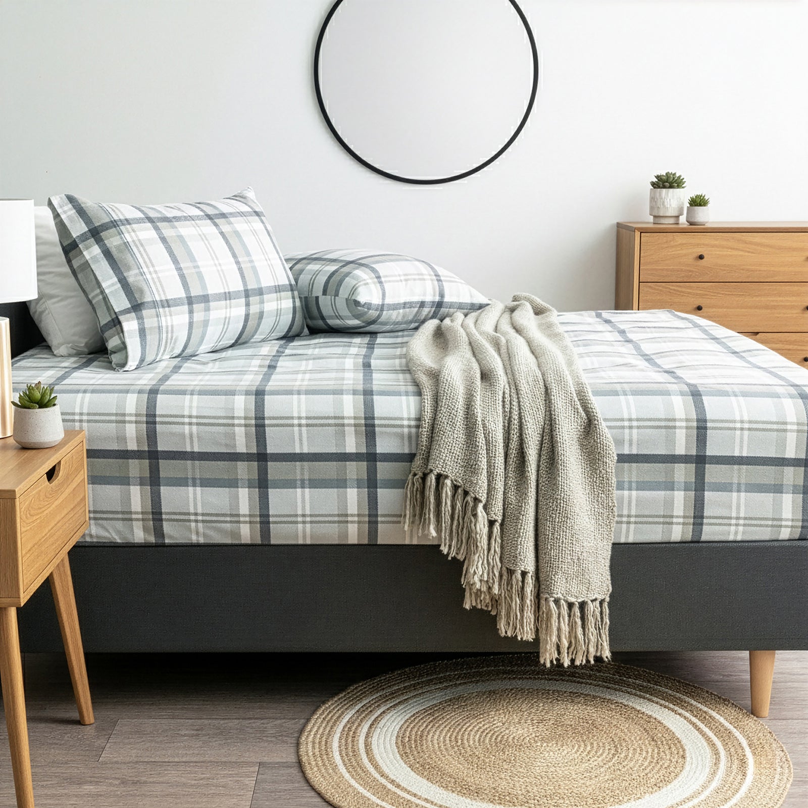 Park Avenue 175 Gsm Egyptian Cotton Flannelette Fitted And Pillow Case Set Heathered Plaid