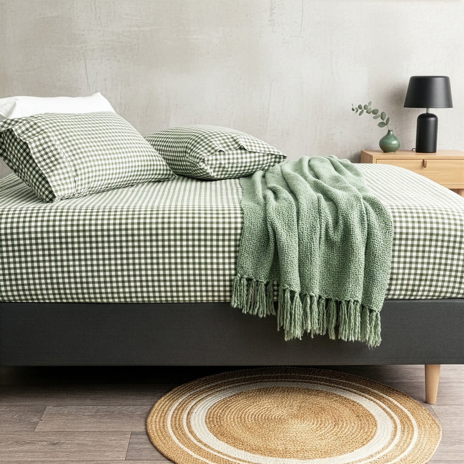 Park Avenue 175 Gsm Egyptian Cotton Flannelette Fitted And Pillow Case Set Gingham