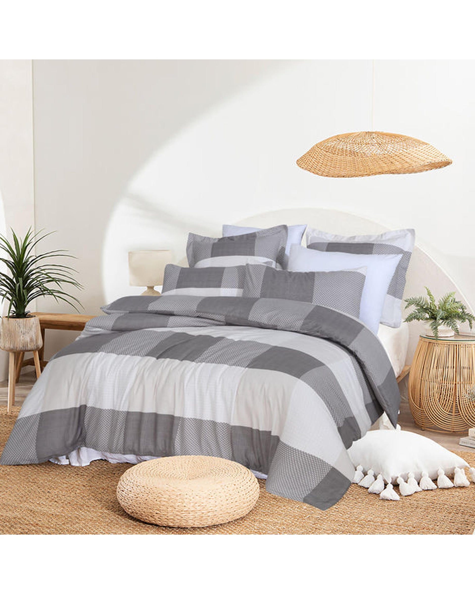 Amsons Quilt Cover Set with Extra Standard Pillow Covers - Grey Check