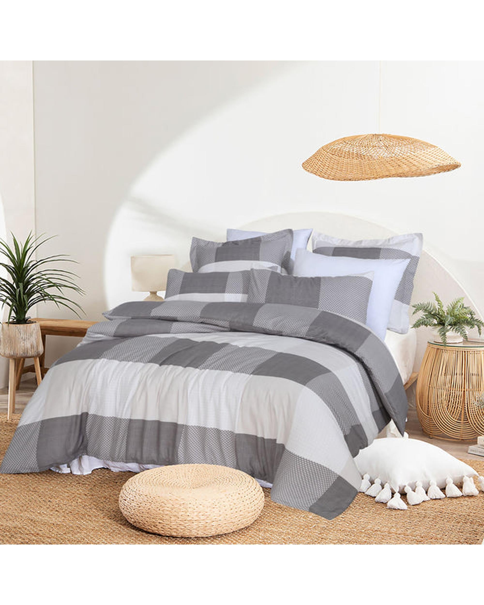 Amsons Quilt Cover Set with Extra Standard Pillow Covers - Grey Check