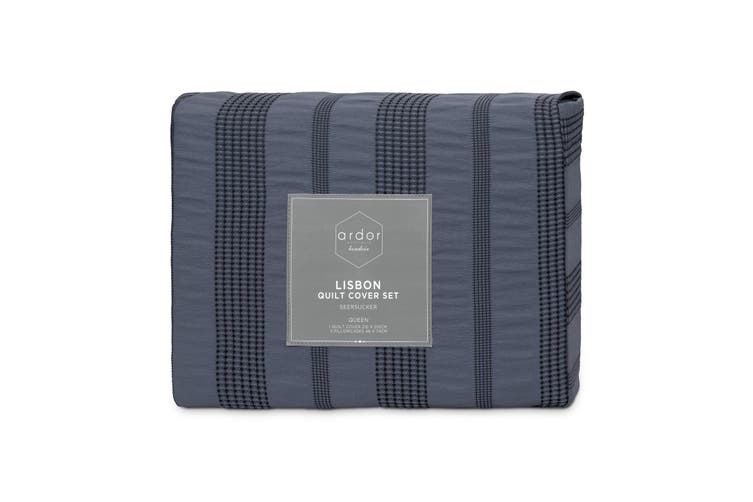 ARDOR BOUDOIR "Lisbon" SEERSUCKER QUILT COVER SET - INDIGO Ardor Bedding