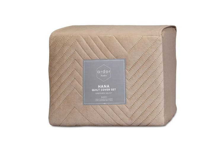 ARDOR BOUDOIR "Hana" EMBOSSED VELVET CHAMPAGNE QUILT COVER SET Ardor Bedding