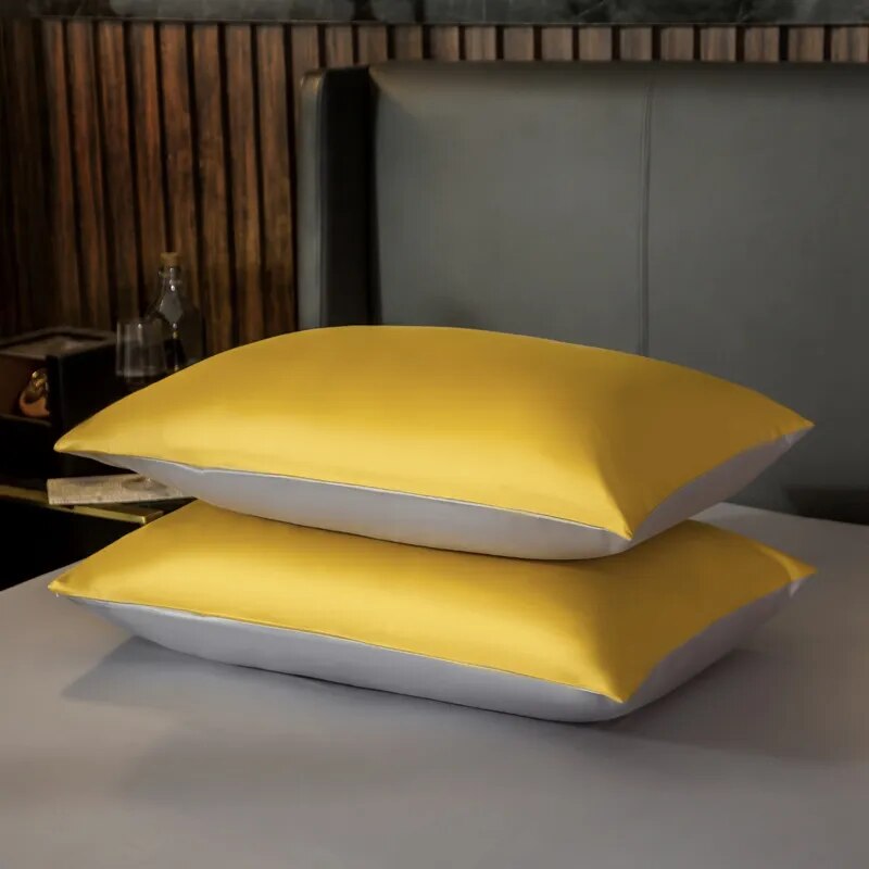 Anyhouz Bed Sheet Yellow Light Grey Ultra Soft Luxury Egyptian Cotton Bedding Cover King Size 4 Pcs Bed Set