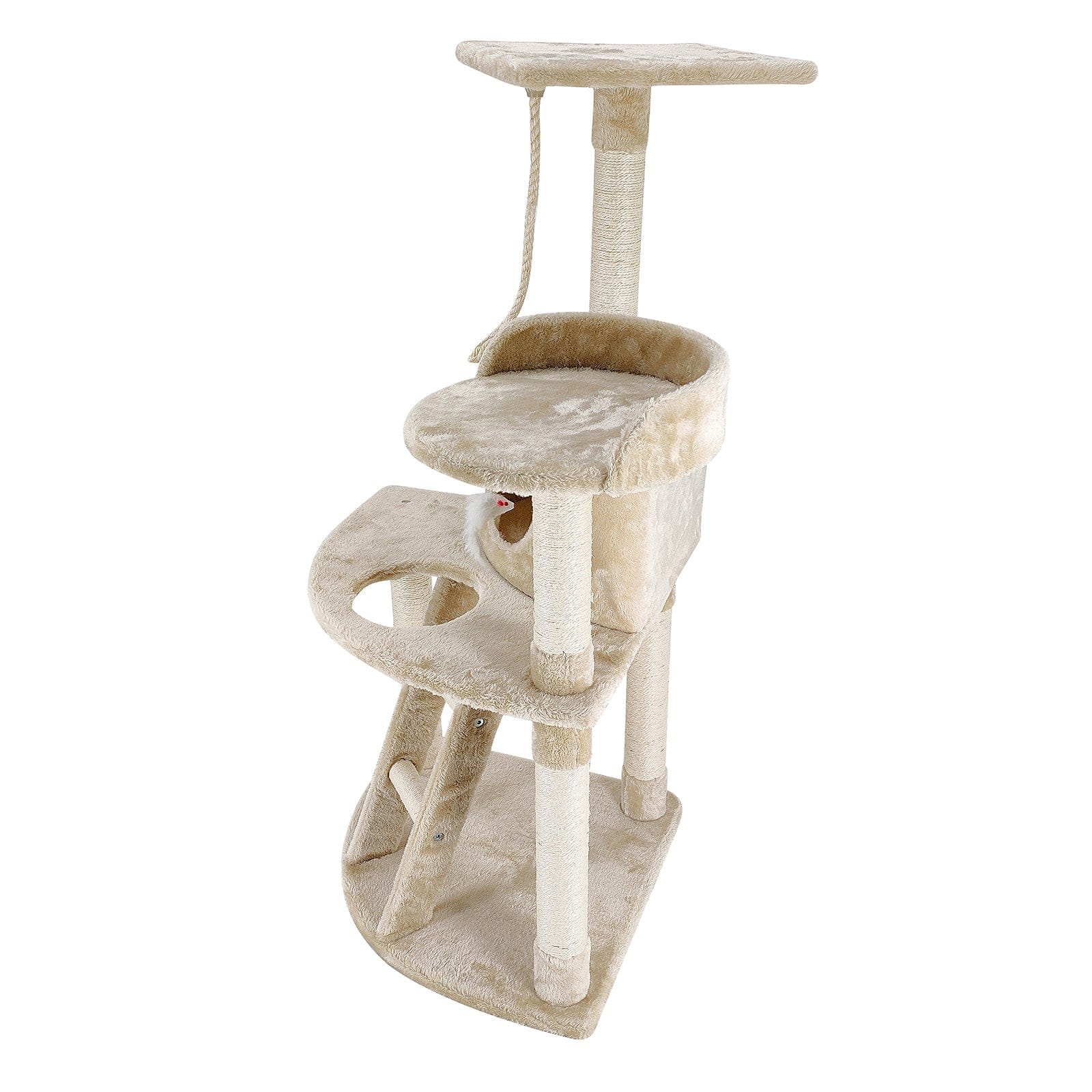 4Paws Cat Tower 4Paws Cat Tree Scratching Post House Furniture Bed Luxury Plush Play 120cm - Beige