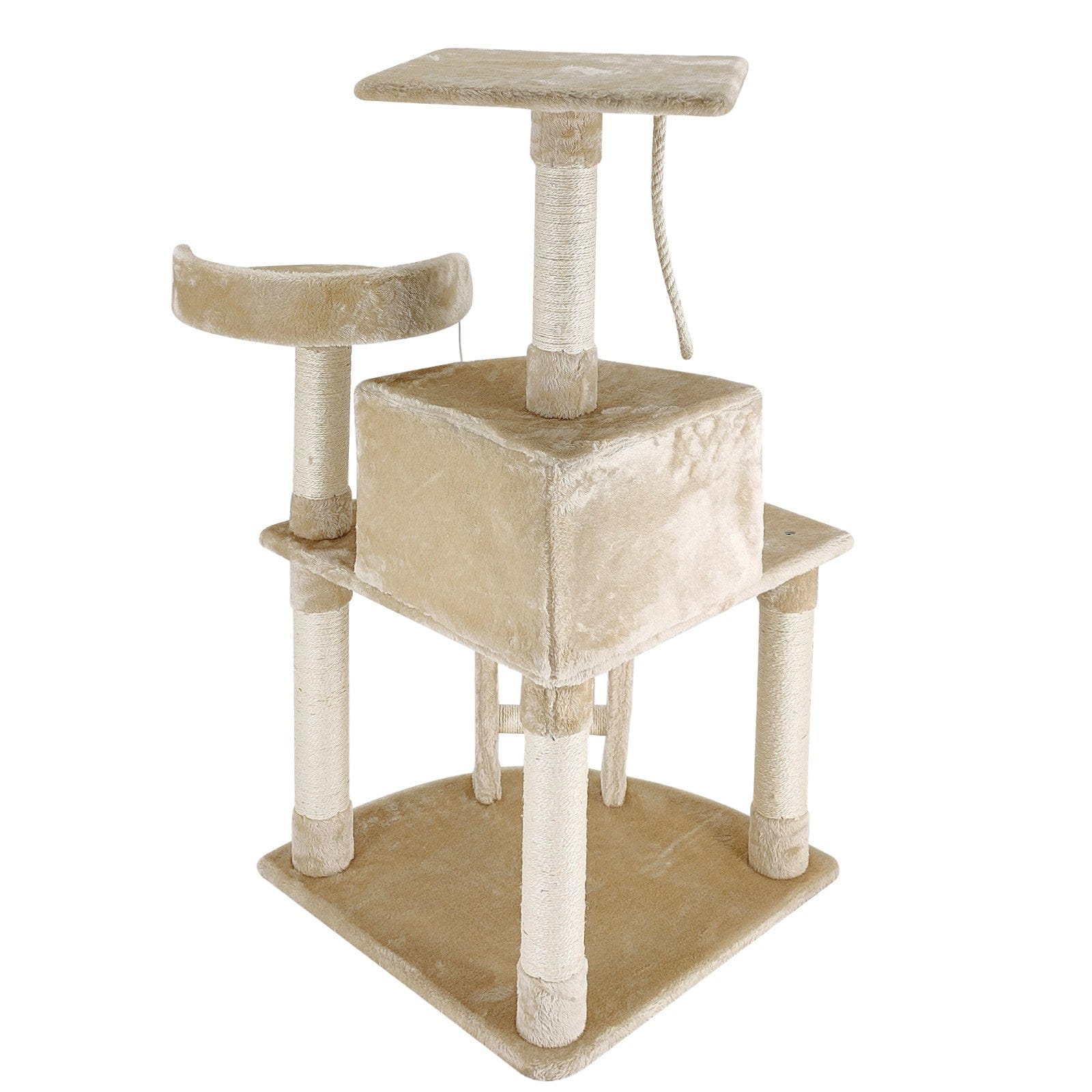 4Paws Cat Tower 4Paws Cat Tree Scratching Post House Furniture Bed Luxury Plush Play 120cm - Beige
