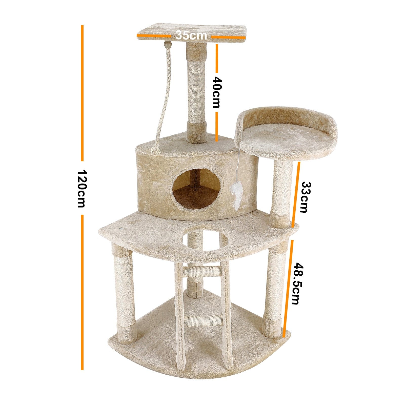 4Paws Cat Tower 4Paws Cat Tree Scratching Post House Furniture Bed Luxury Plush Play 120cm - Beige