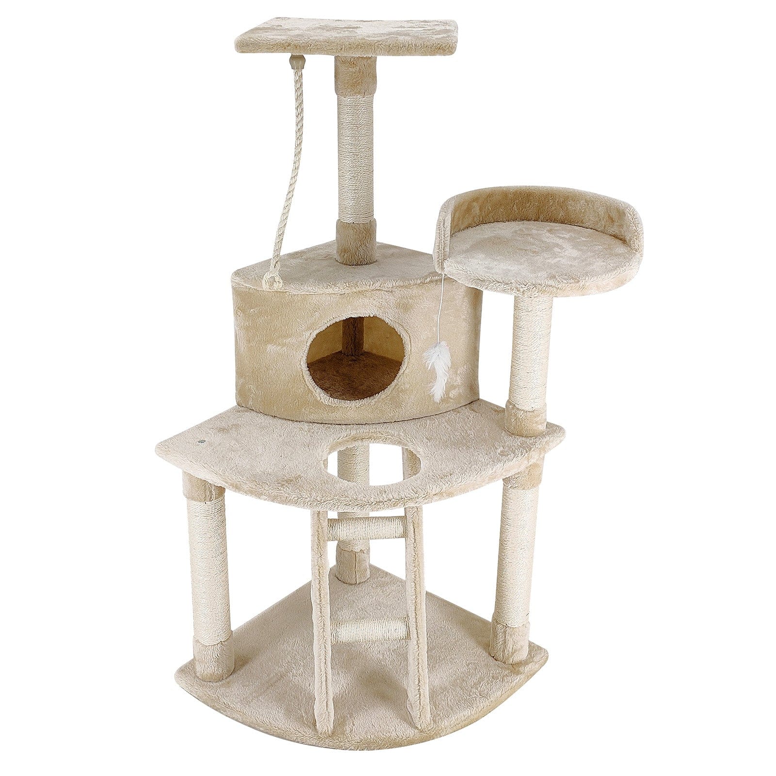 4Paws Cat Tower 4Paws Cat Tree Scratching Post House Furniture Bed Luxury Plush Play 120cm - Beige